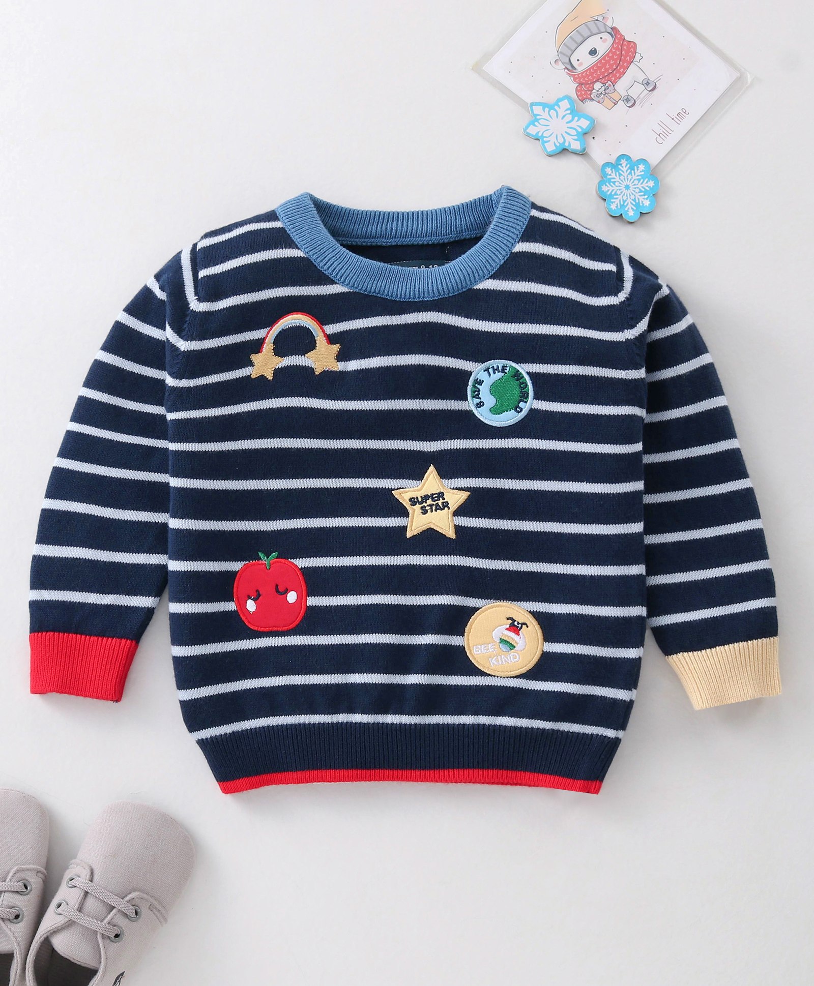 ToffyHouse 100%  Cotton Full Sleeves Pullover  Sweater Striped - Navy Blue-image-14