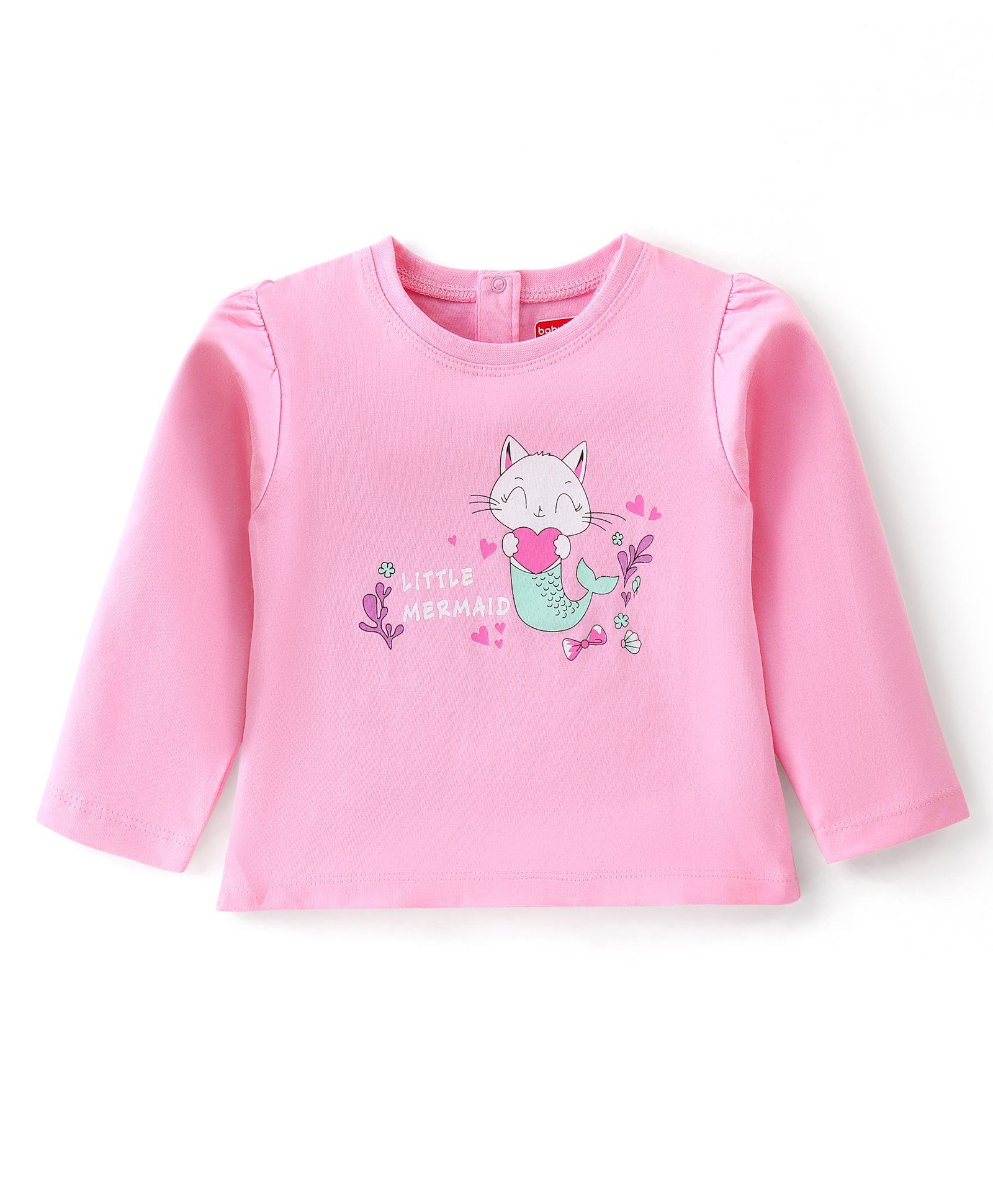 Babyhug 100% Cotton Knit Full Sleeves Top With Marine Life Graphics - Pink-image-5