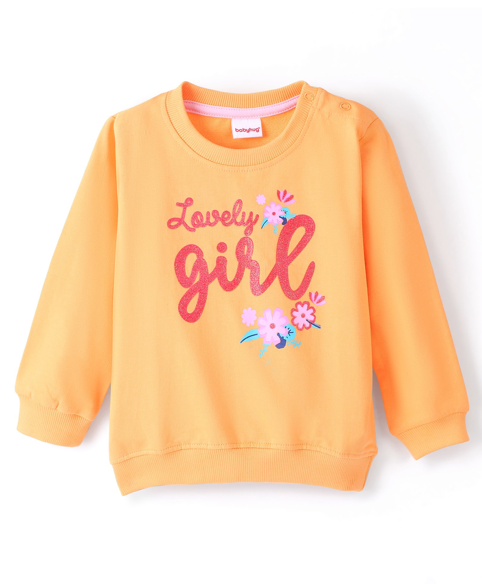 Babyhug 100% Cotton Full Sleeves Sweatshirt with Text & Floral Graphics Print - Yellow-image-35
