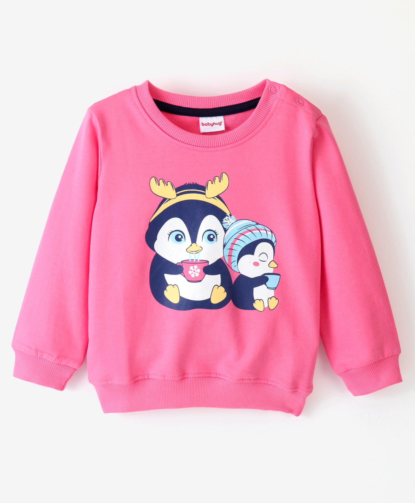 Babyhug Cotton Knit Full Sleeves Penguin Graphics Printed Sweatshirt - Pink-picture-13