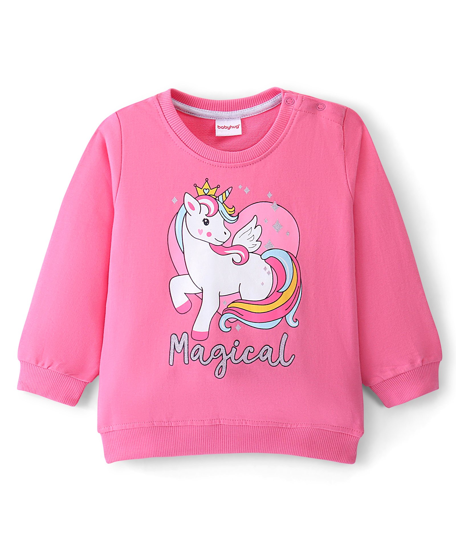 Babyhug Cotton Knit Full Sleeves Unicorn Graphic Sweatshirt - Pink-image-31