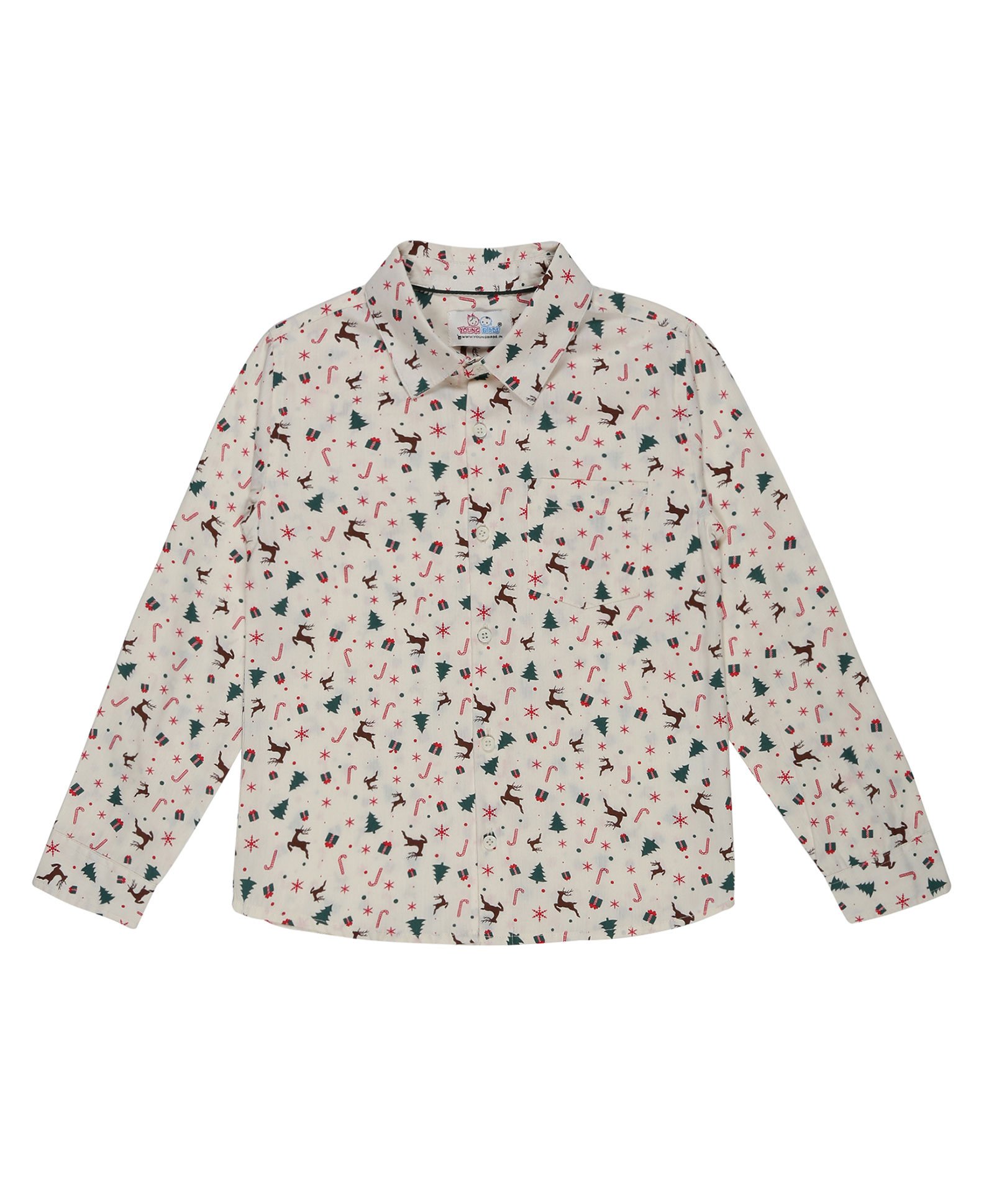 Young Birds Full Sleeves Christmas Theme Printed Shirt - White-image-37