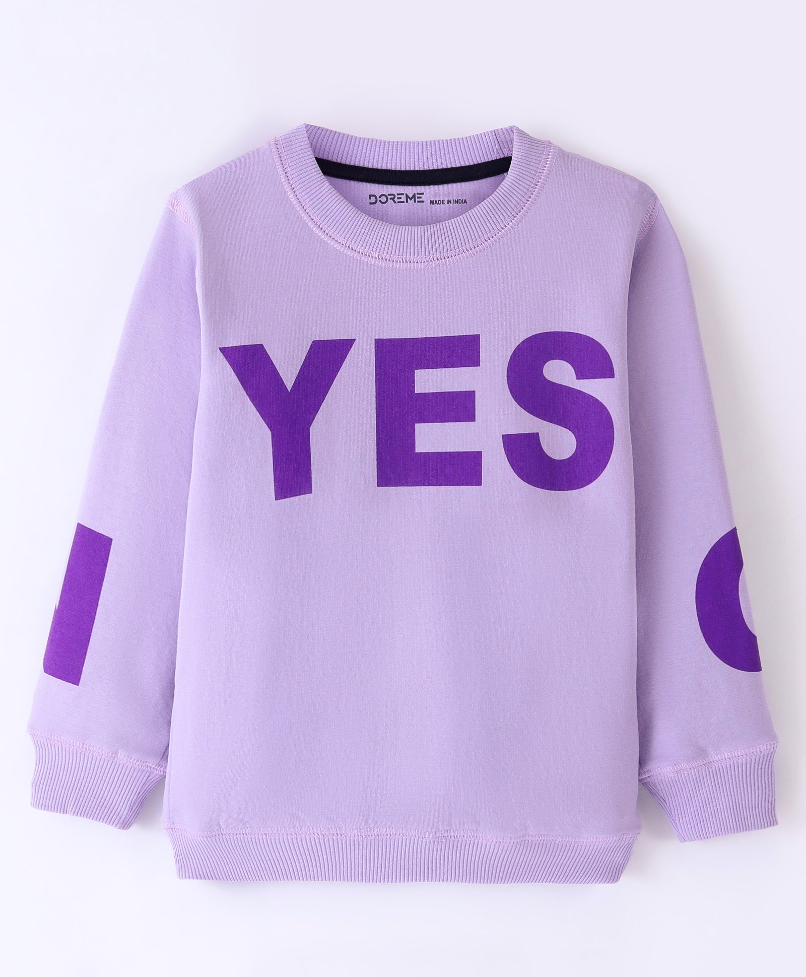 Doreme Cotton Terry Full Sleeves Sweatshirts Text Printed - Lilac-image-1