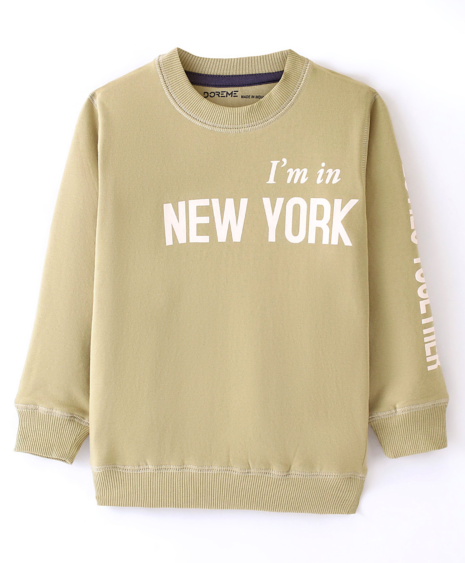 Doreme Cotton Terry Full Sleeves Sweatshirts Text Printed - Mocha-image-23