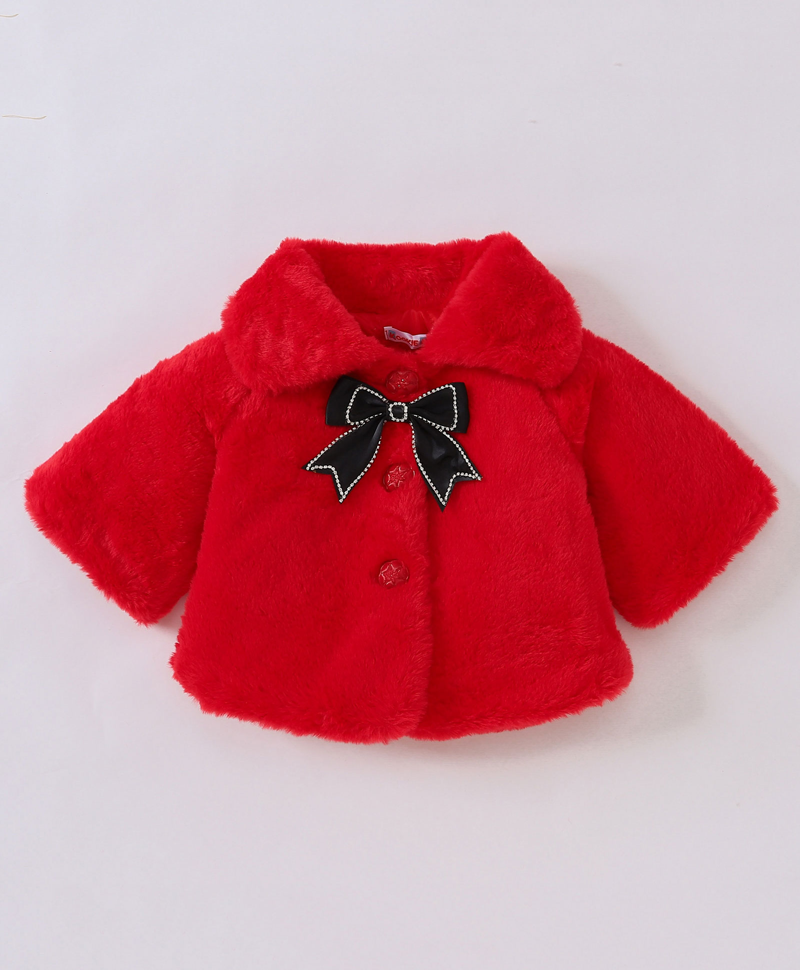 Kookie Kids Full Sleeves Solid Colored Jacket with Bow - Red-picture-10