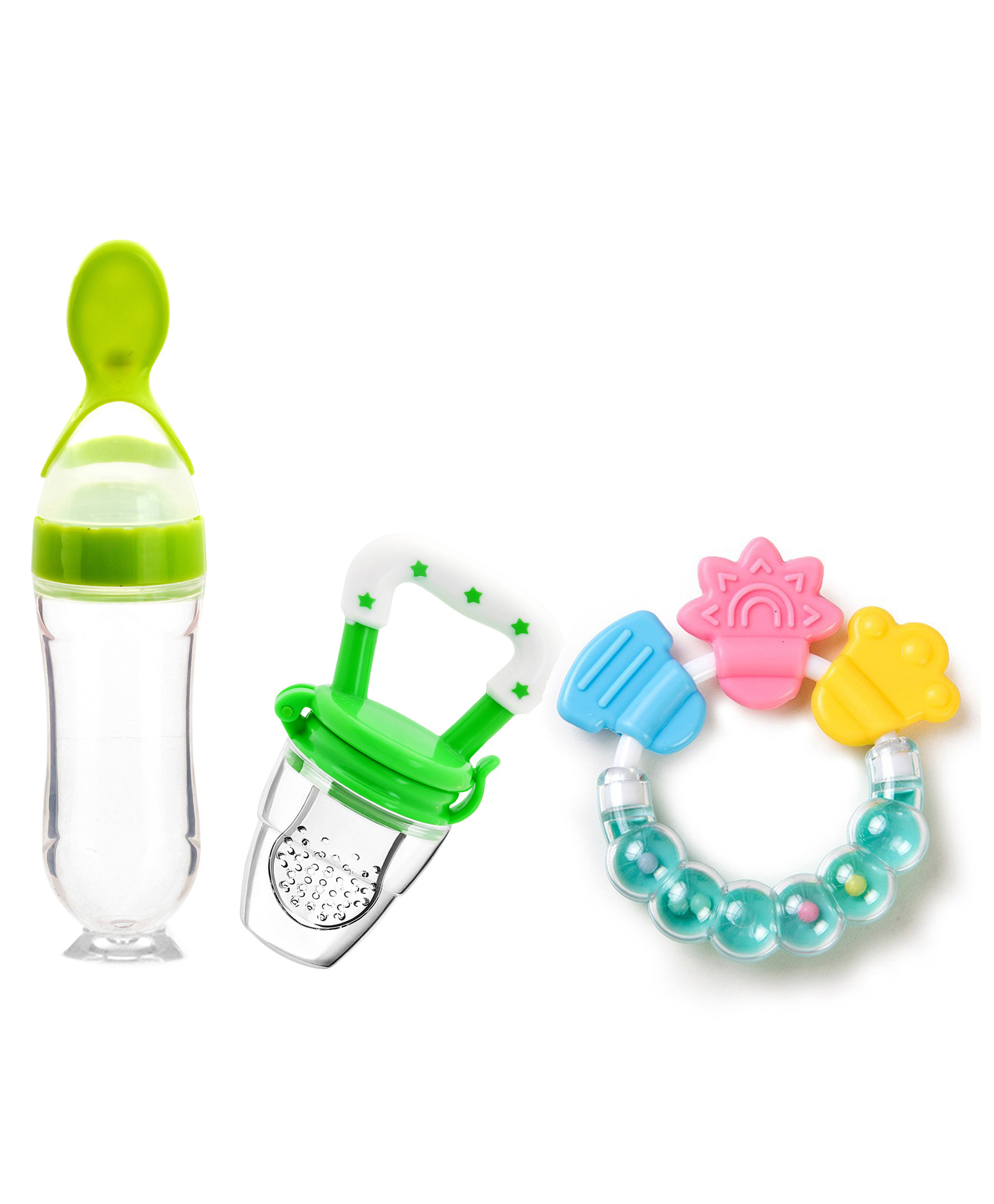 Domenico Combo of Fruit And Food Nibbler Spoon Feeder and Rattle Teether- Green-image-40