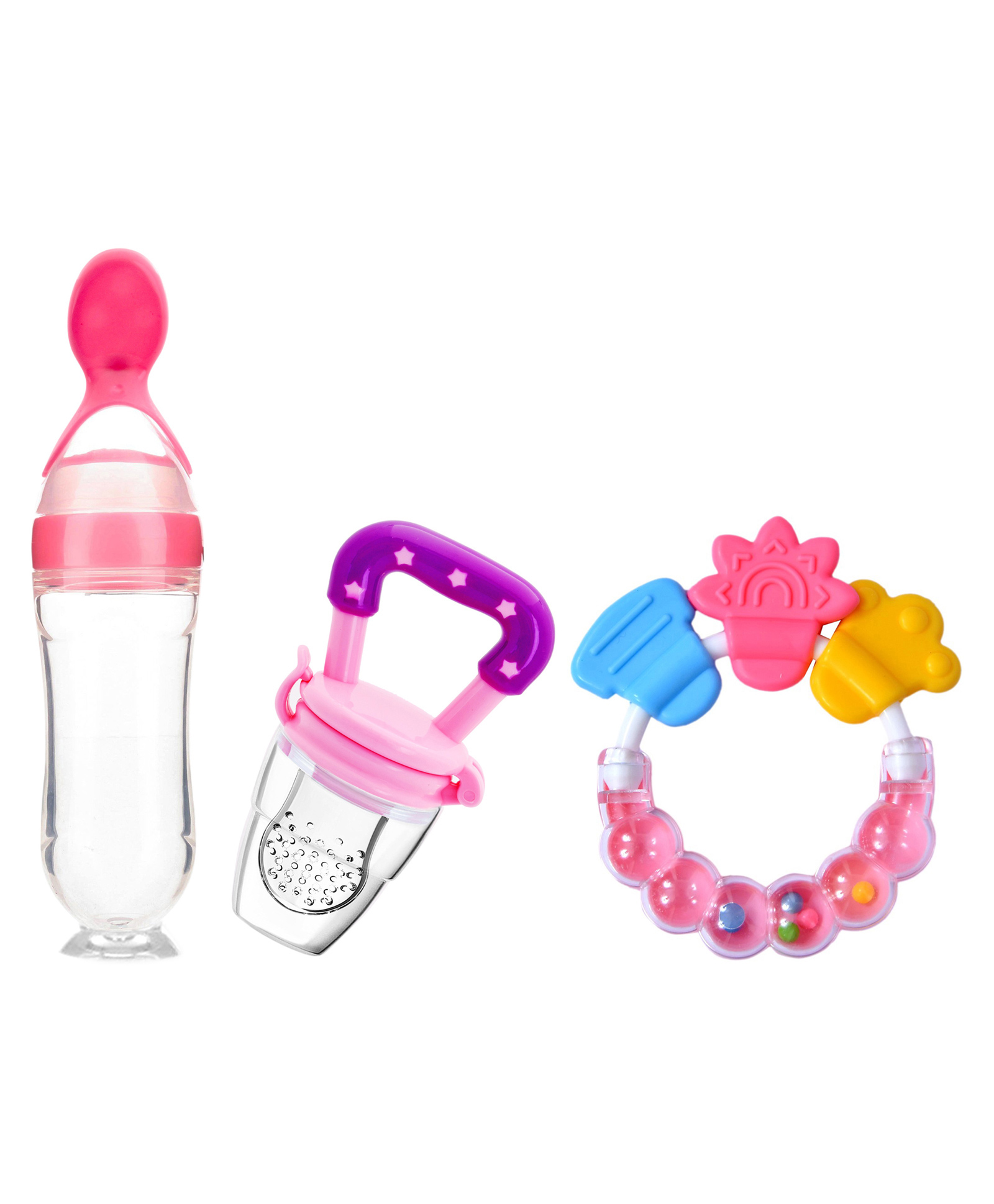 Domenico Combo of Fruit And Food Nibbler Spoon Feeder and Rattle Teether- Pink-picture-46