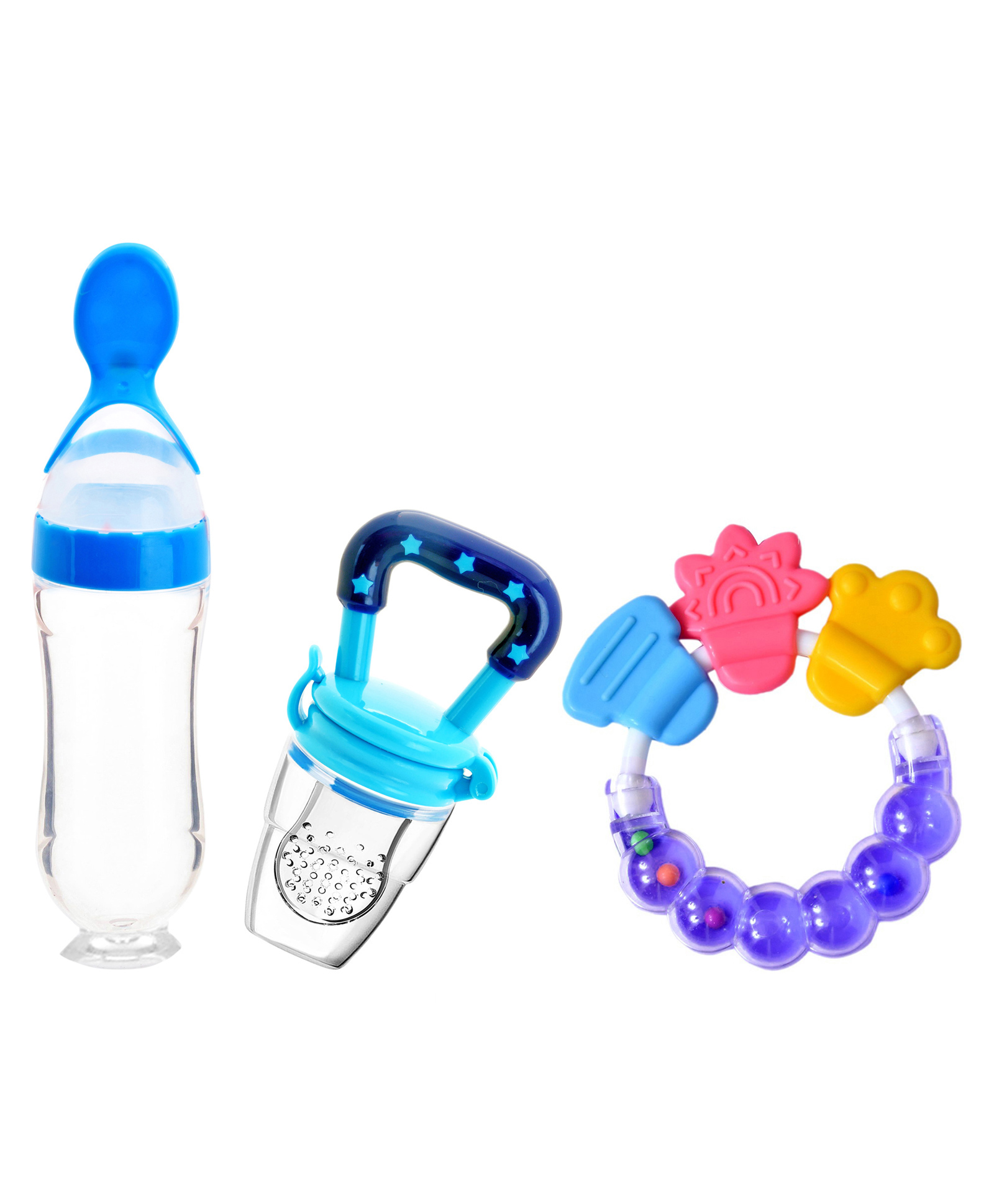 Domenico Combo of Fruit And Food Nibbler Spoon Feeder and Rattle Teether- Blue-picture-43