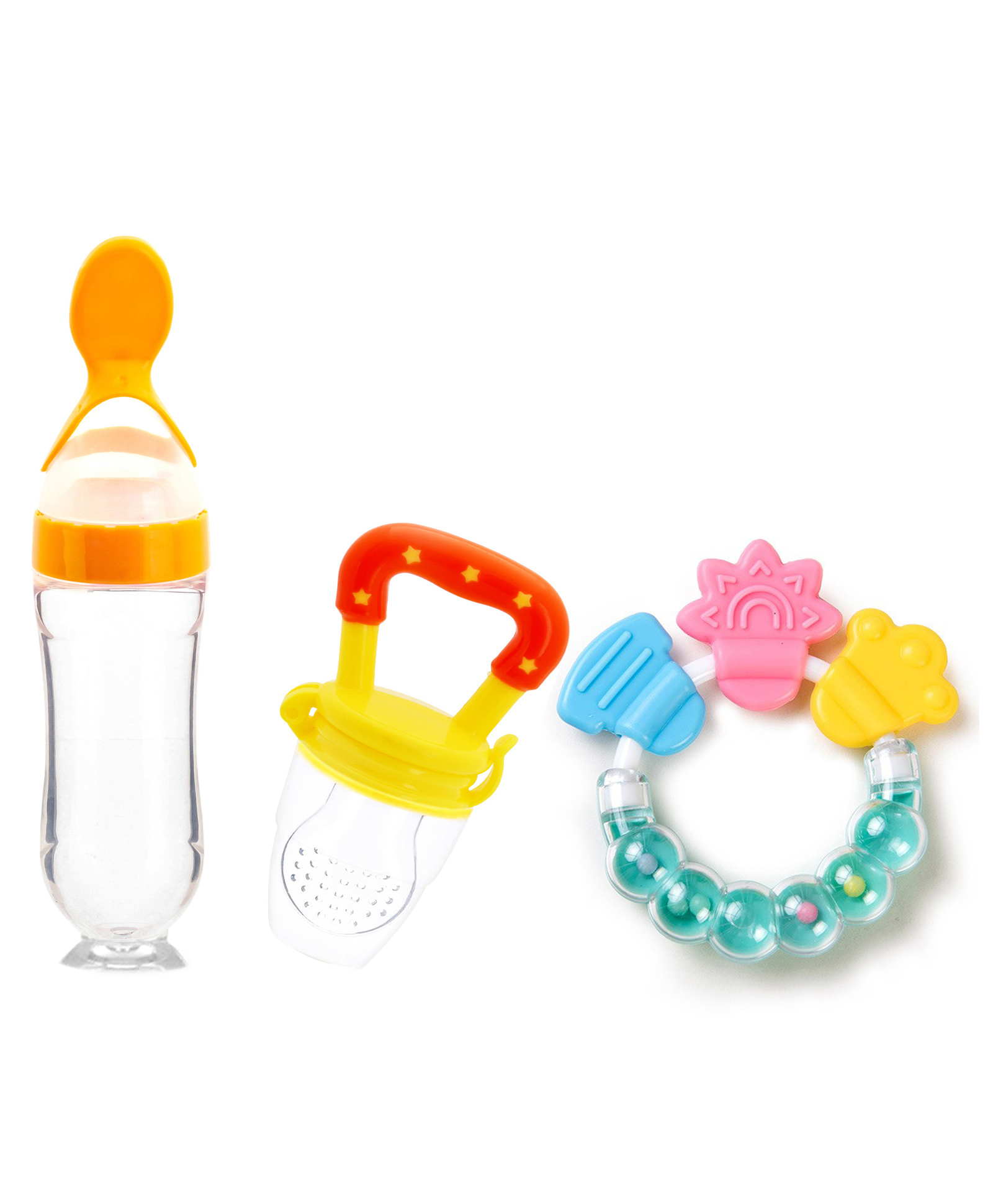 Domenico Combo of Fruit And Food Nibbler Spoon Feeder and Rattle Teether- Yellow-image-42