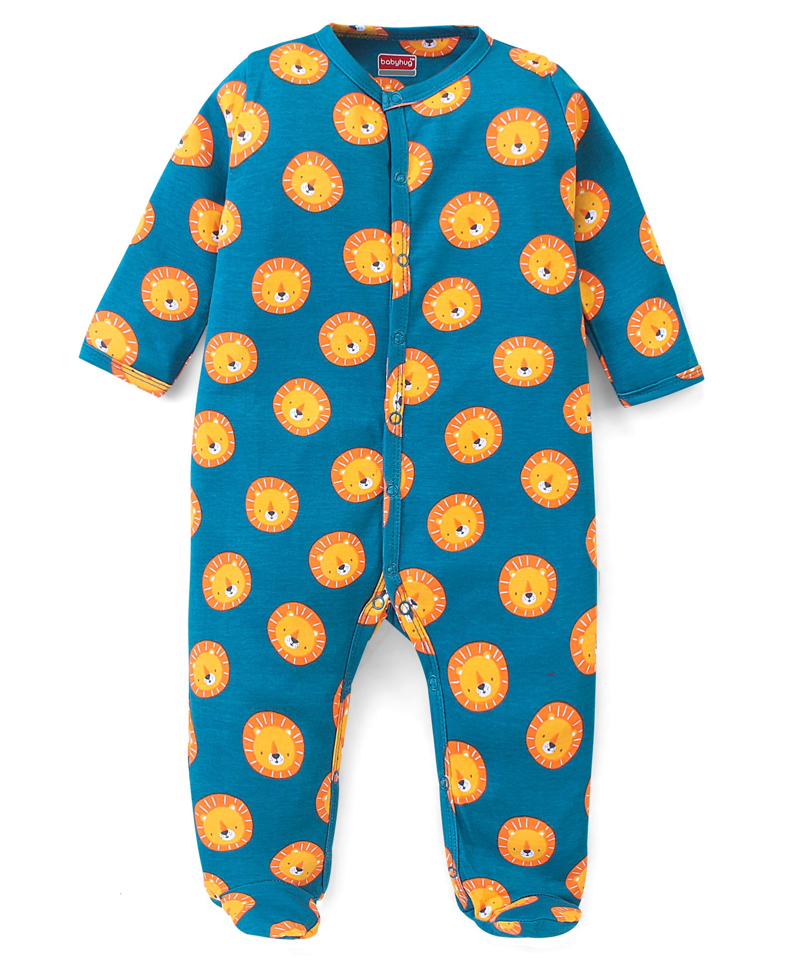 Babyhug Cotton Knit Full Sleeves Footed Sleep Suit Lion Print - Navy Blue-image-39