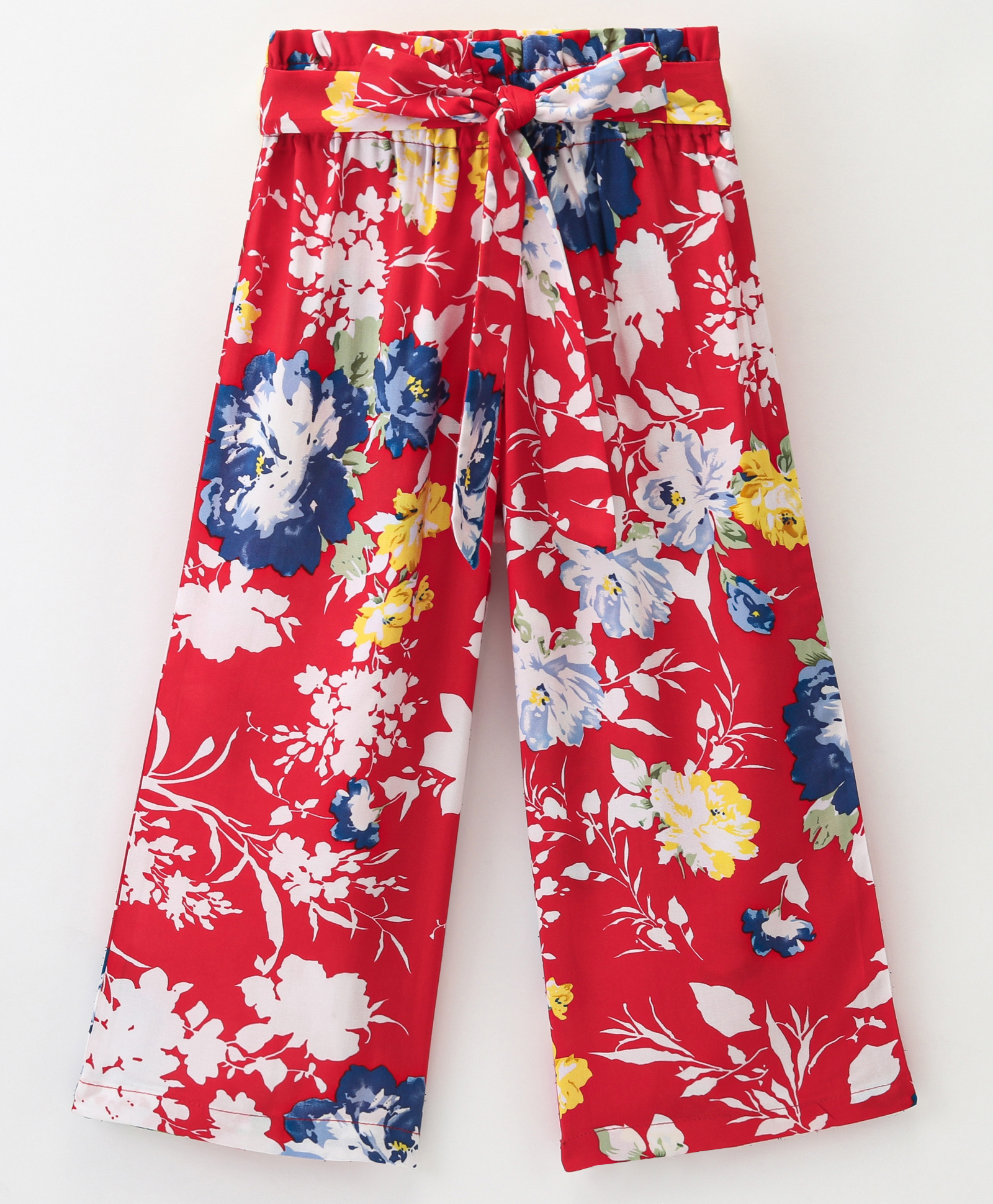 CrayonFlakes Full Length Floral Printed Leggings with Attached Belt  - Red-picture-3