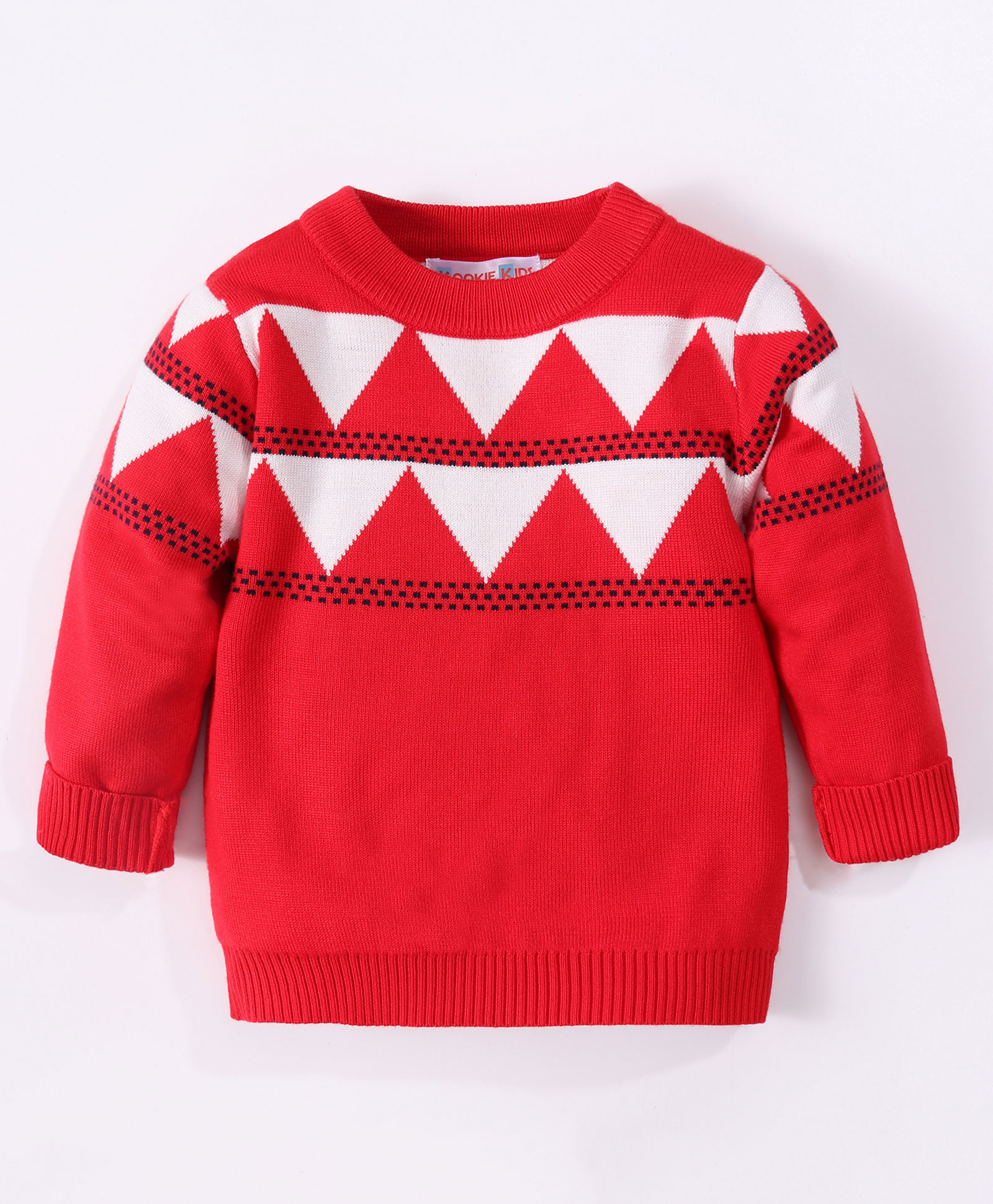 Kookie Kids Full Sleeves Sweater with Chevron Design - Red-image-24