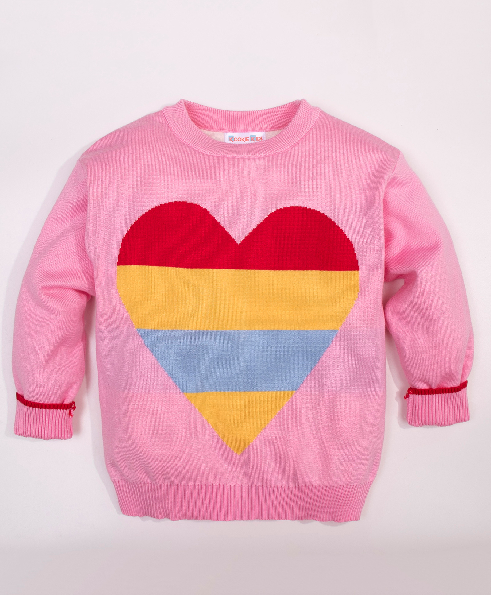 Kookie Kids Full Sleeves Sweater with Heart Design - Pink-image-15