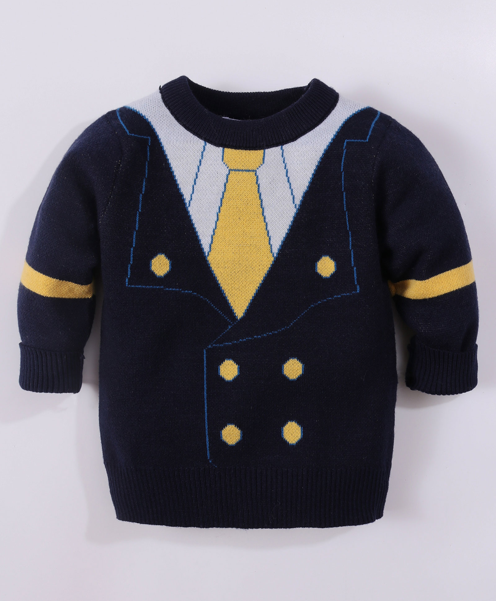 Kookie Kids Full Sleeves Sweater with Party Suit Design - Navy Blue-image-46