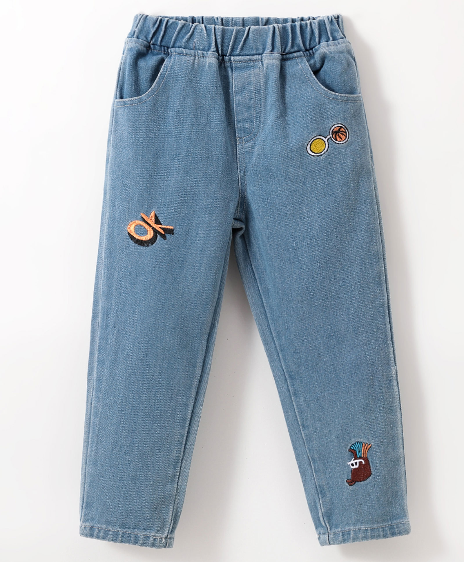 Kookie Kids Denim Full Length Jeans With Embroidery- Blue-picture-22