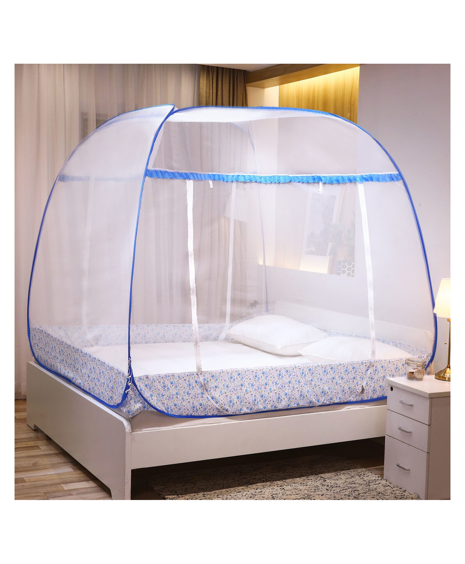 Classic Mosquito Net for Double Bed Supreme King Size Bed,Strong 30GSM Polyester Net - Blue-image-3