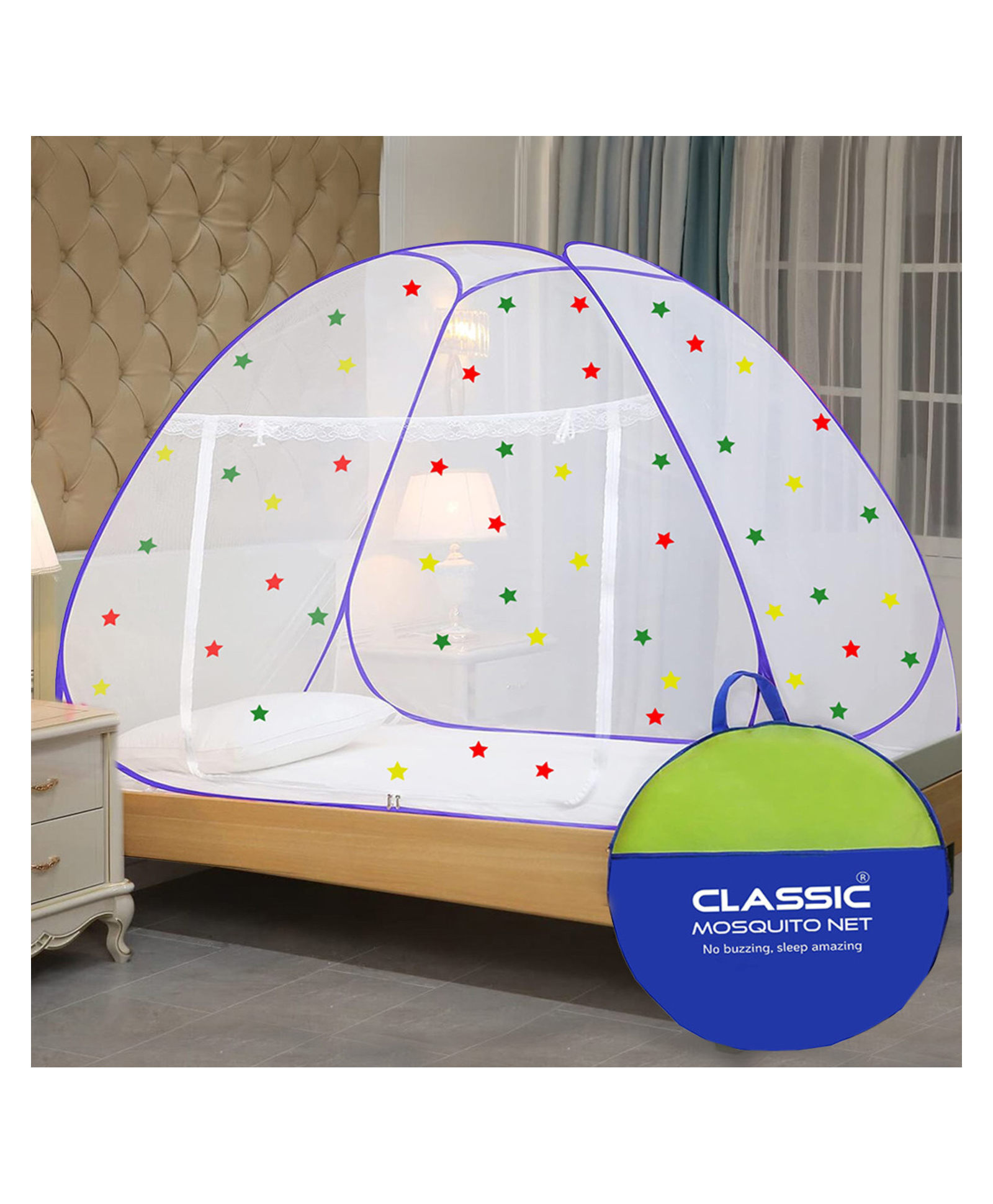 classic mosquito nets Classic Mosquito Net for Single Bed Foldable Machardani with 30 Pair of Stars - Purple-picture-26