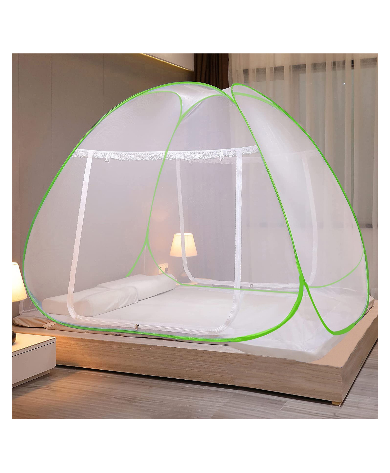 Evafly Mosquito Net for Double Bed Foldable Machardani Polyester Strong 30GSM Mesh - Green-image-41