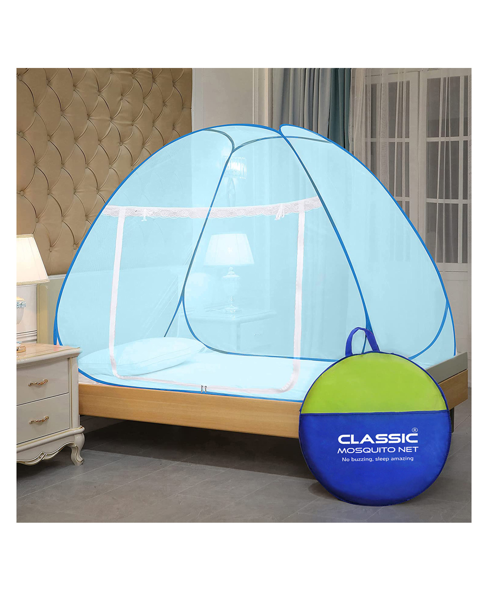 classic mosquito nets Classic Mosquito Net for Single Bed Foldable Machardani - Blue-picture-23
