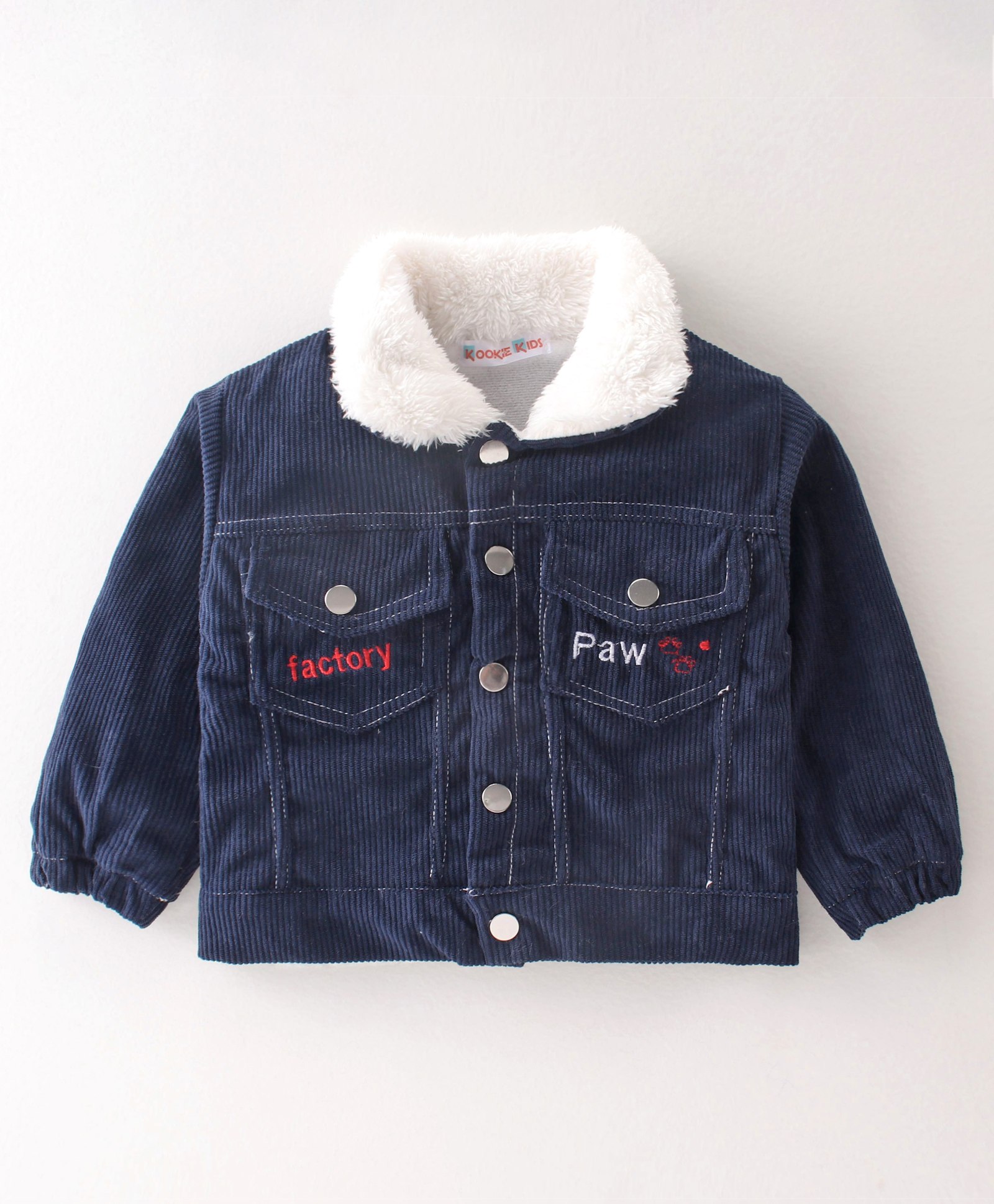 Kookie Kids Full Sleeves Jacket With Fur Detailing & Text Embroidery - Blue-image-13