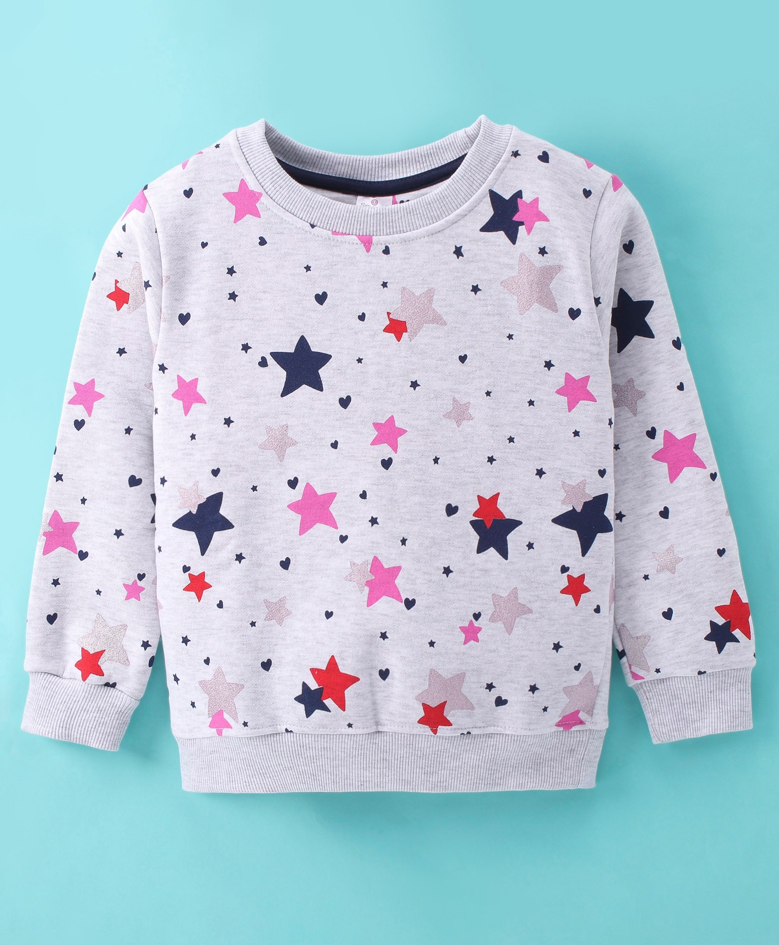 Smarty Girls Fleece Full Sleeves Sweatshirt with Star Print - Melange-picture-14