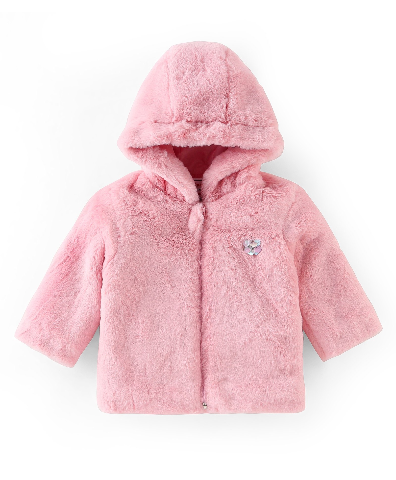 Babyhug Cotton Knit Full Sleeves Hooded Jacket With Sequine Detailing - Pink-image-5