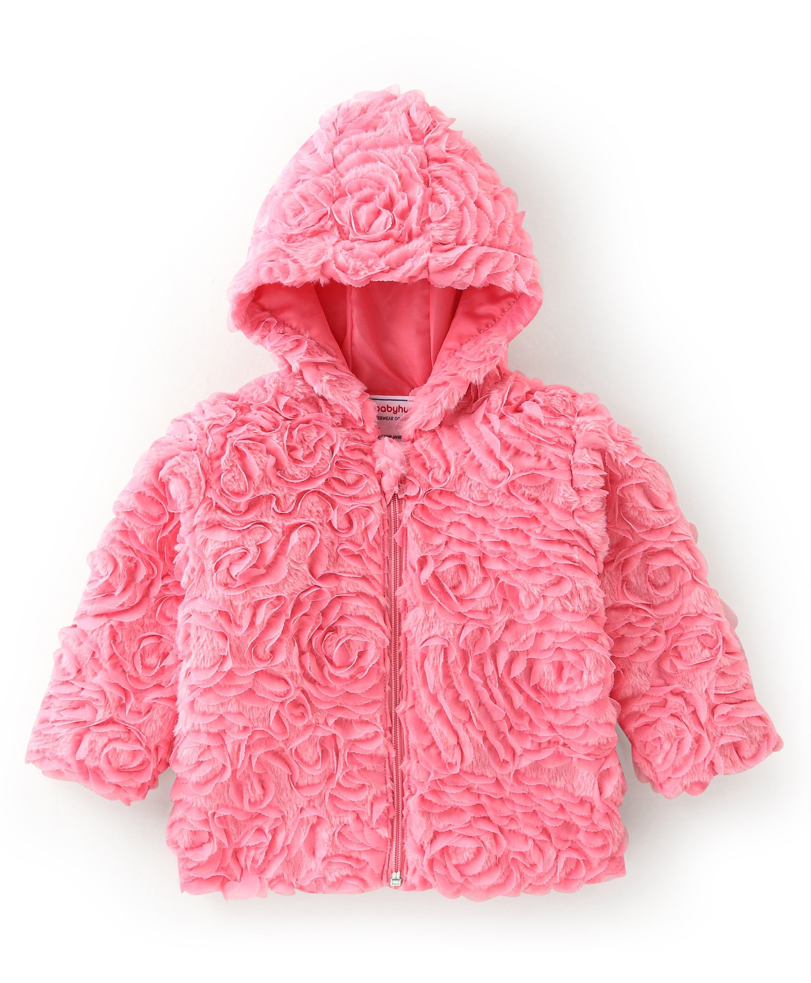 Babyhug Woven Full Sleeves Hoodie Solid Colour - Pink-image-32