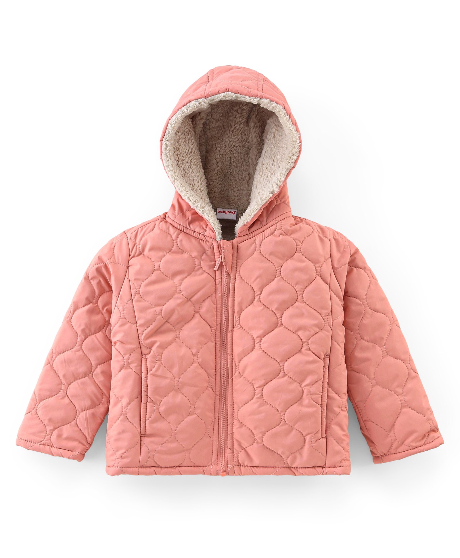 Babyhug Full Sleeves Solid Colour Quilted Hooded Jacket - Custard-picture-24