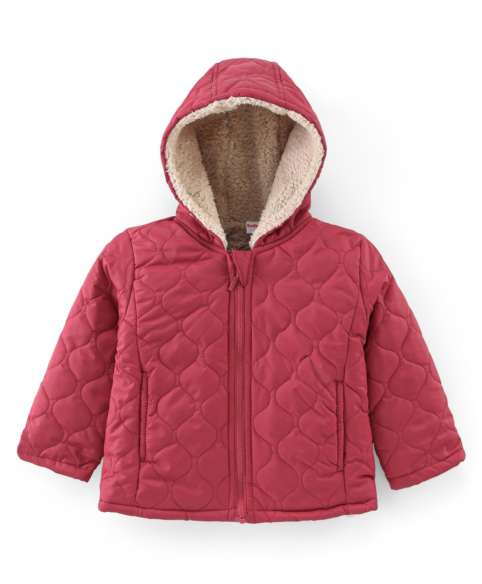 Babyhug Full Sleeves Solid Colour Quilted Hooded Jacket - Red-picture-26