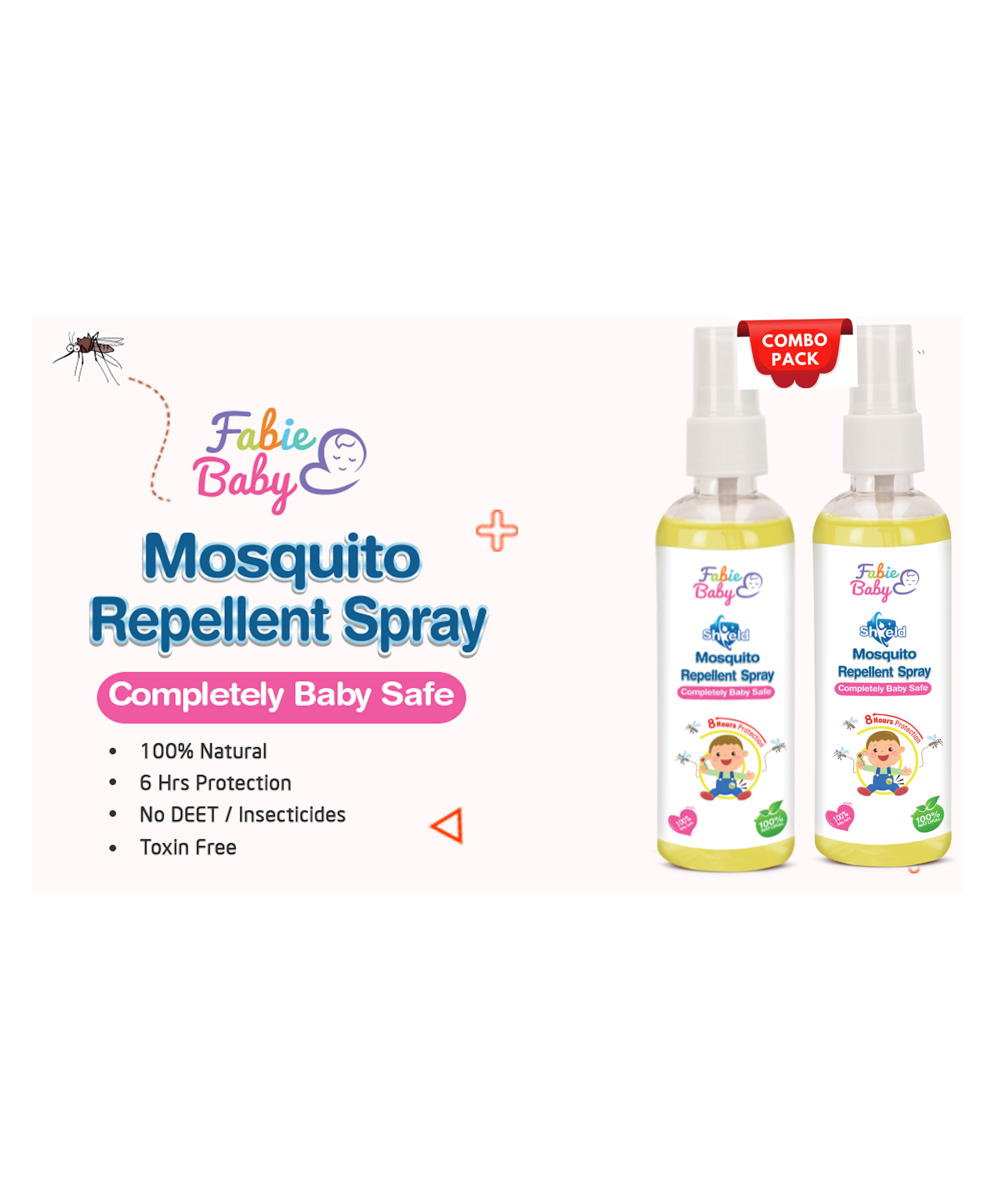 Fabie Baby Shield Mosquito Repellent Spray for Babies Natural Oils Toxin Free 6 Hrs Protection- 100 ml pack of 2-image-1