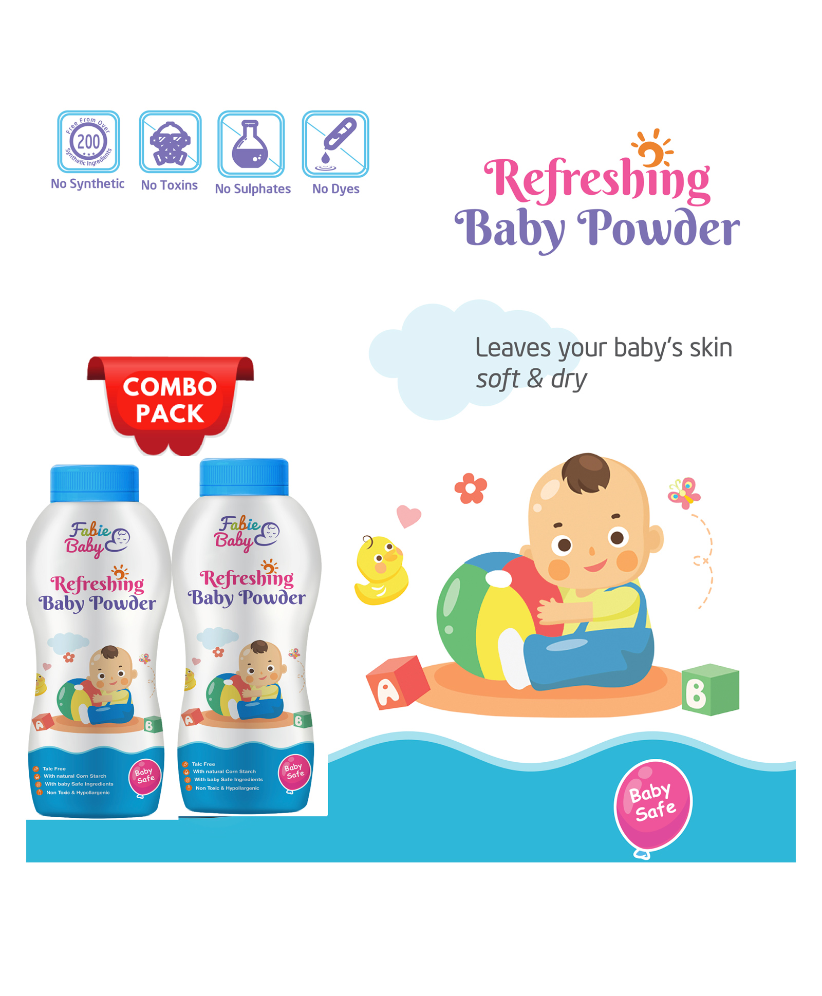 Fabie Baby Refreshing Baby Powder with Natural Ingredients Soothes & Moisturises Baby's Skin Paraben Free 200g (pack of 2)-image-16