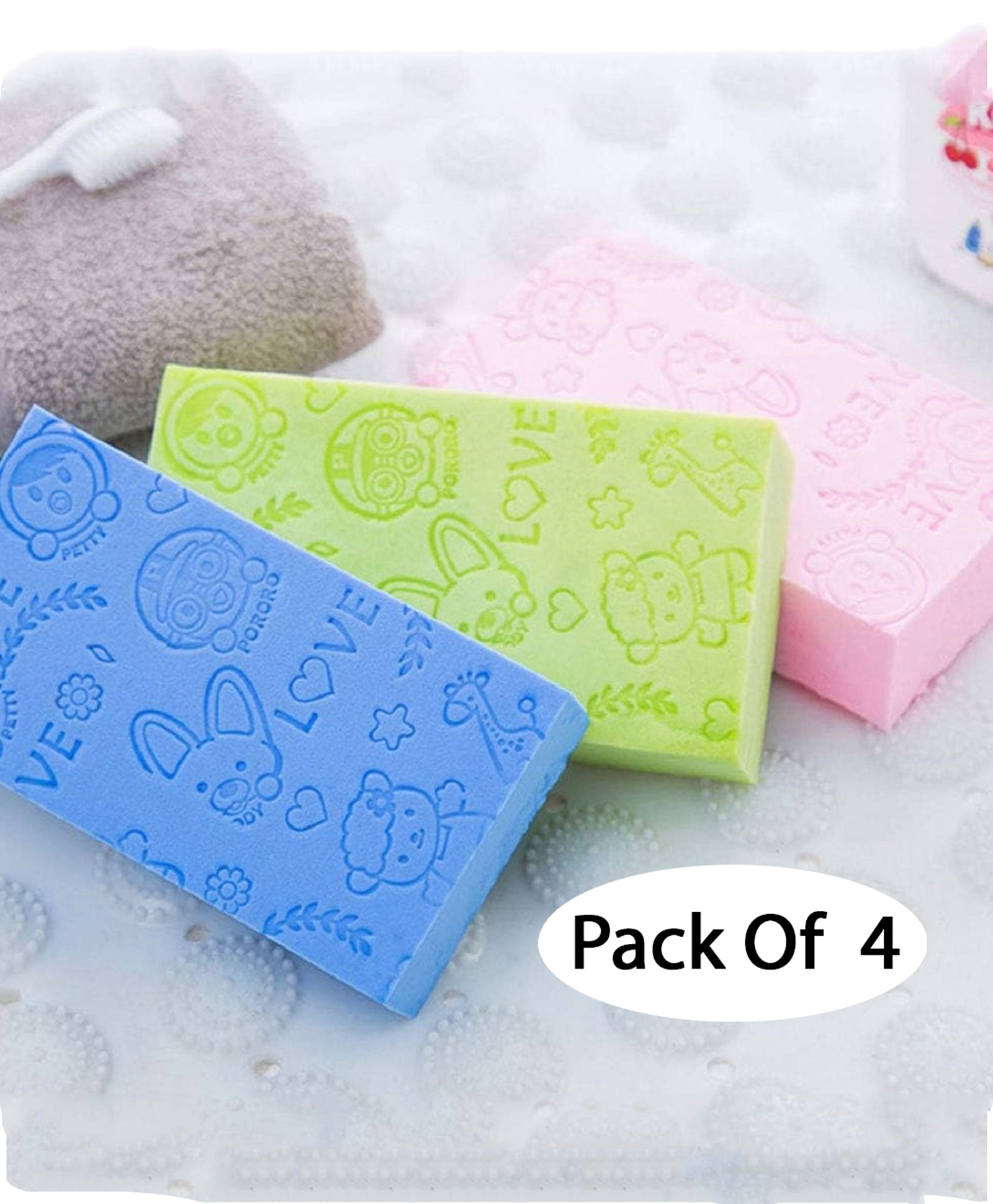 Mihar Essentials Ultra Soft Exfoliating Sponge Soft Bath Scrubber For Kids Body Scrub - Multicolor(Pack Of 4)-picture-40