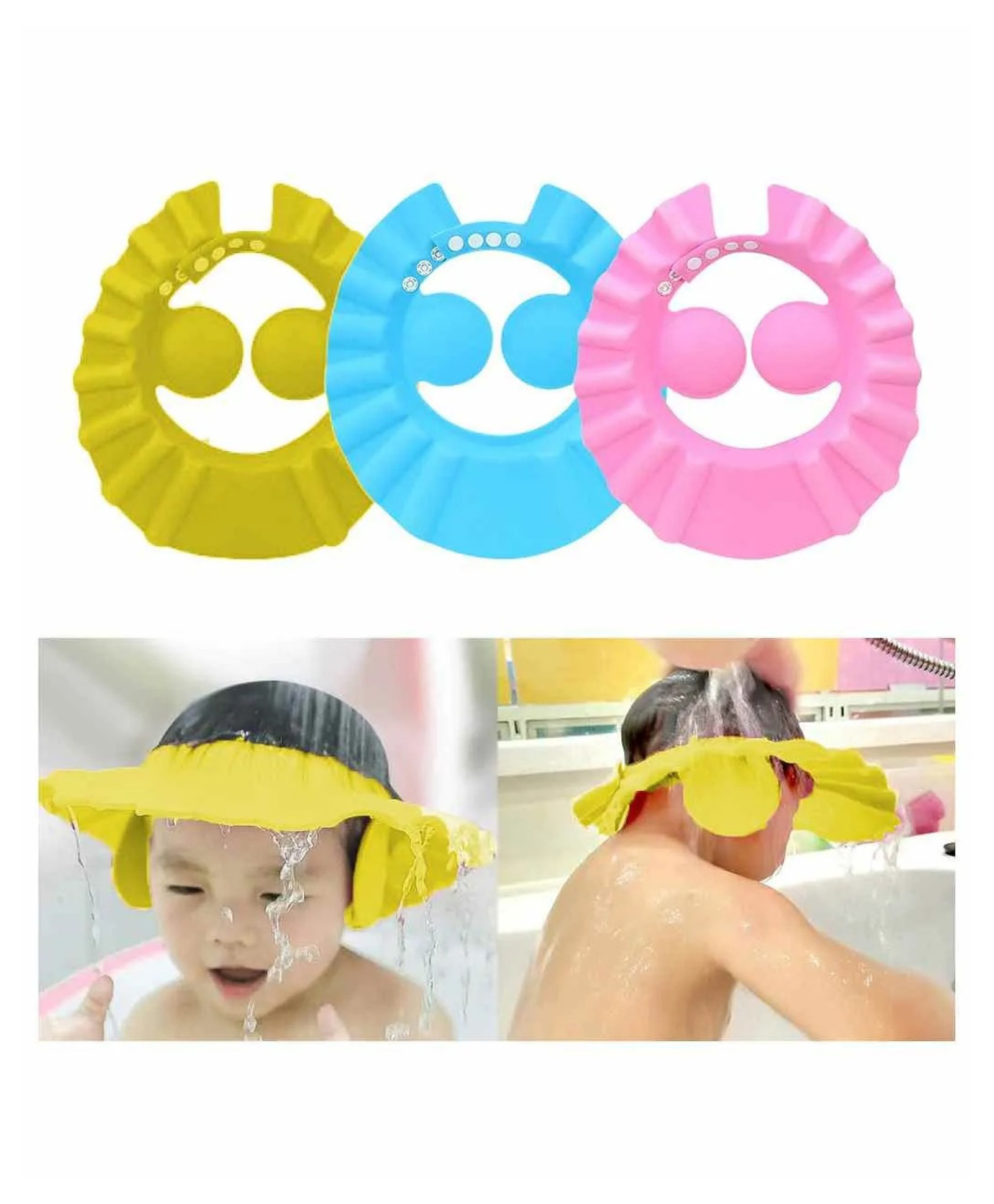Mihar Essentials Silicone Crown Shape Baby Shower Cap Pack Of 3 -COLOR MAY VARY-picture-18