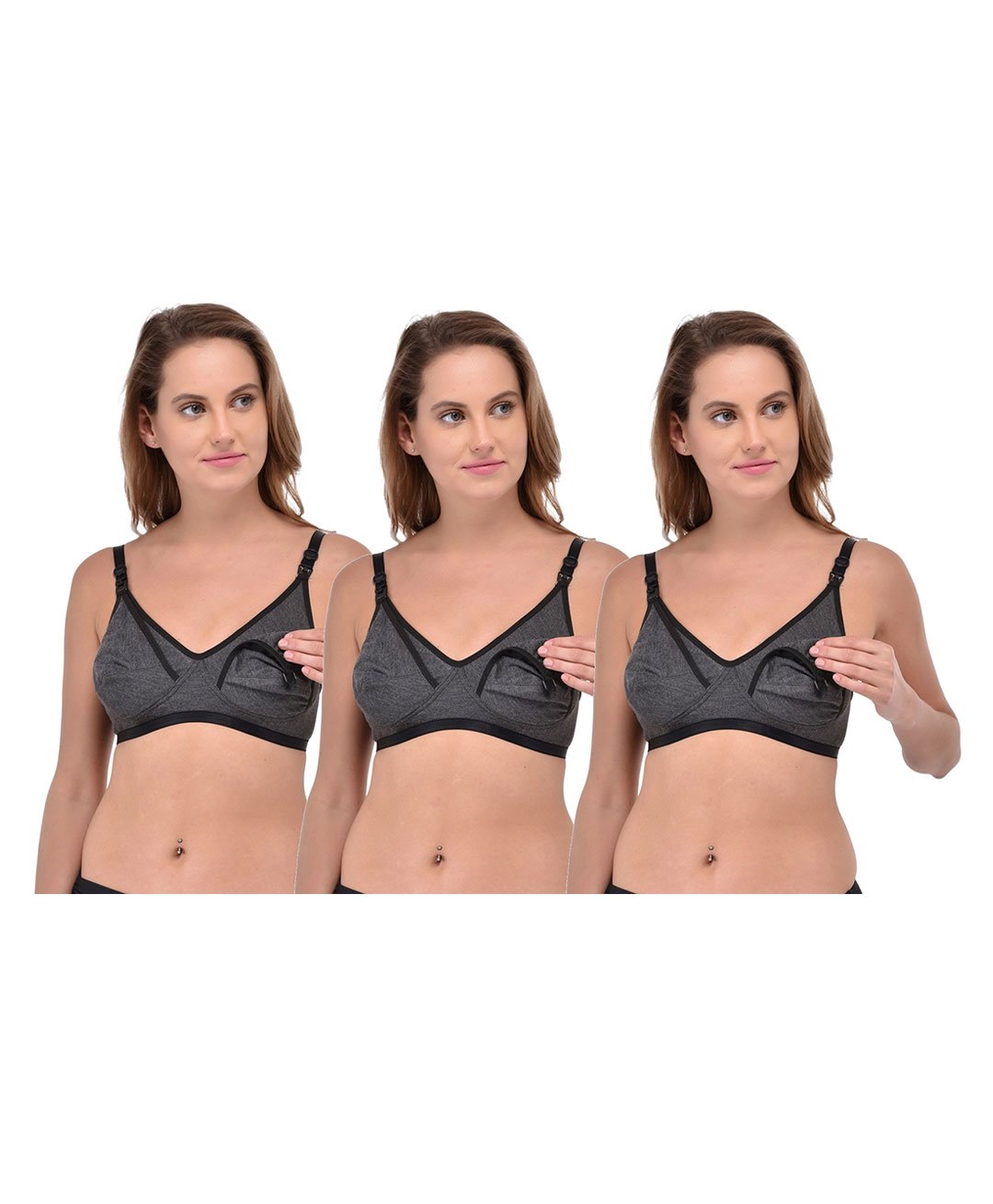 Fabme Pack Of 3 Solid Nursing Bras With Front Hook Access - Grey-picture-23