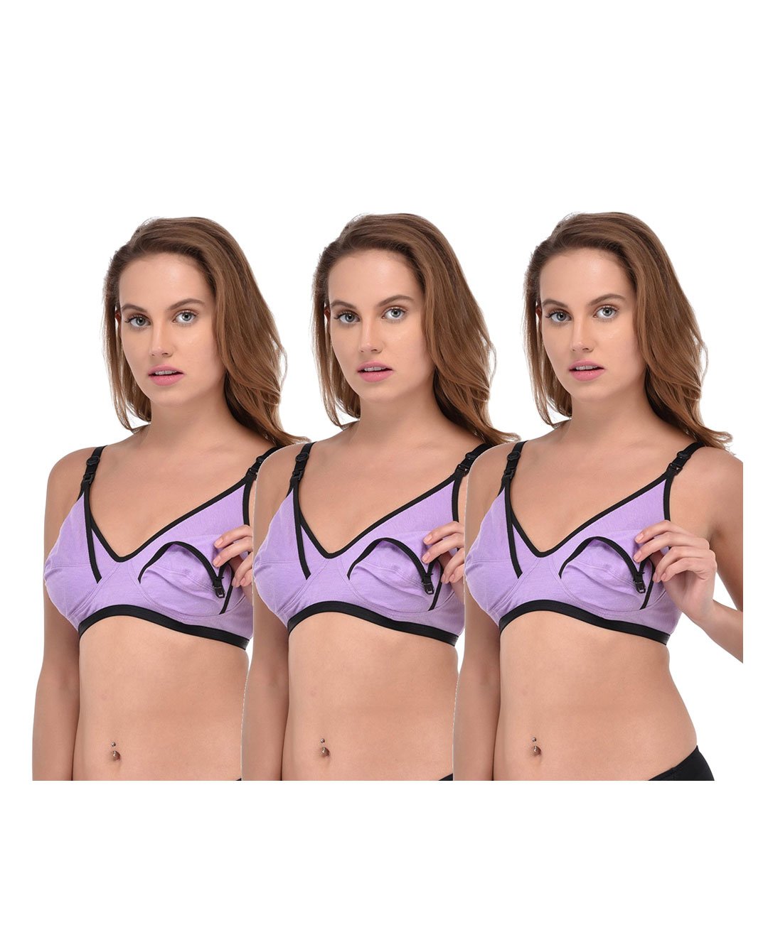 Fabme Pack Of 3 Solid Nursing Bras With Front Hook Access - Lavender-picture-15