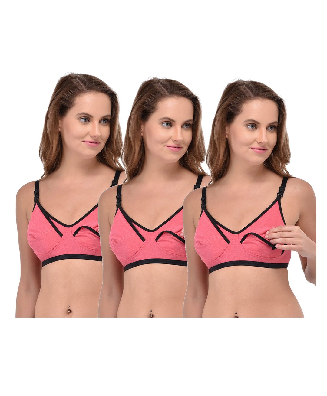 Fabme Pack Of 3 Solid Nursing Bras With Front Hook Access - Peach-picture-27