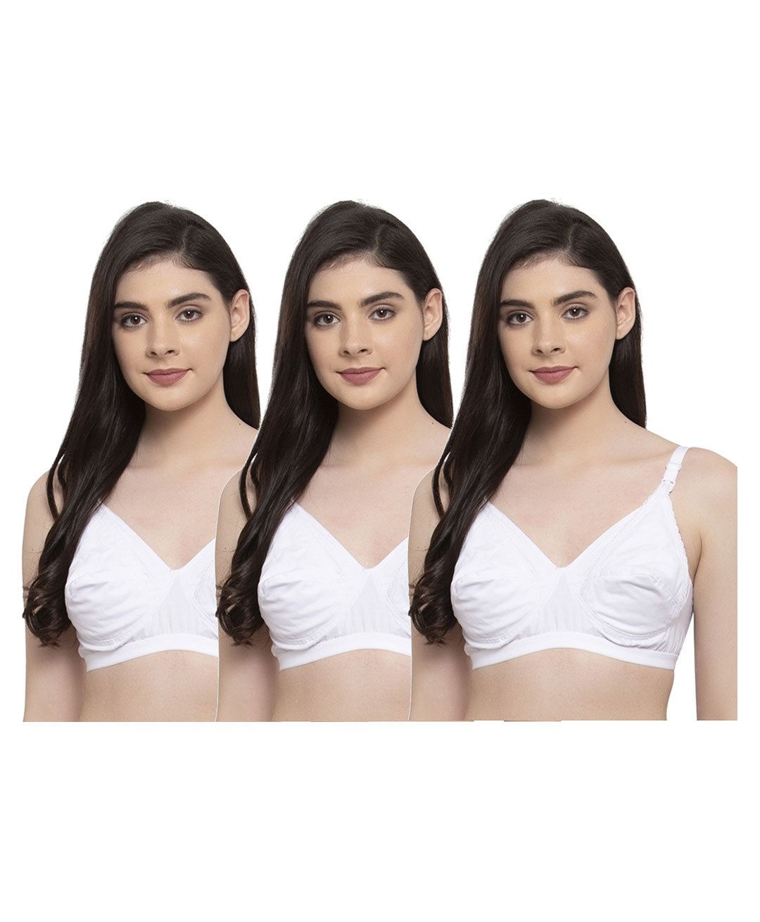 Fabme Pack Of 3 Solid Nursing Bras With Front Hook Access - White-picture-19