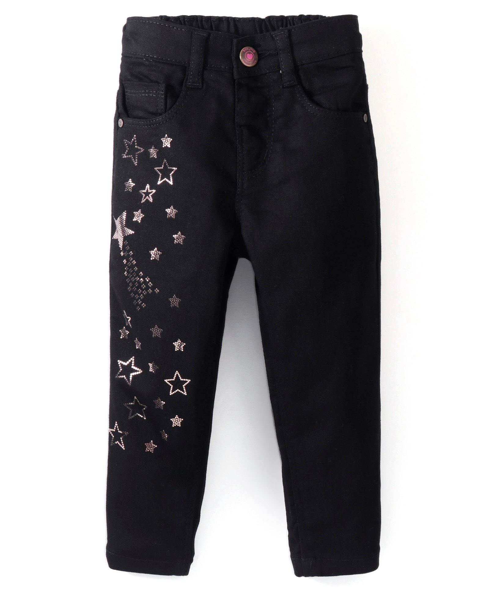 Babyhug Denim Full Length Jeans With Stretch with Stars Printed - Black-image-41