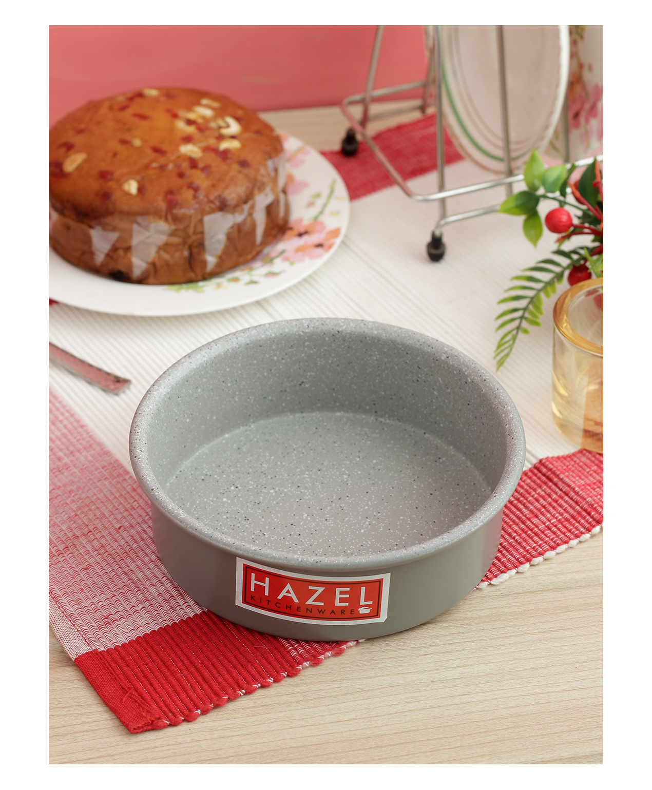 HAZEL Cake Mould Non-Stick Mold Heavy Gauge Round Aluminized Steel 500 g For Microwave Oven OTG Baking Pan Grey - 700 ml-image-23
