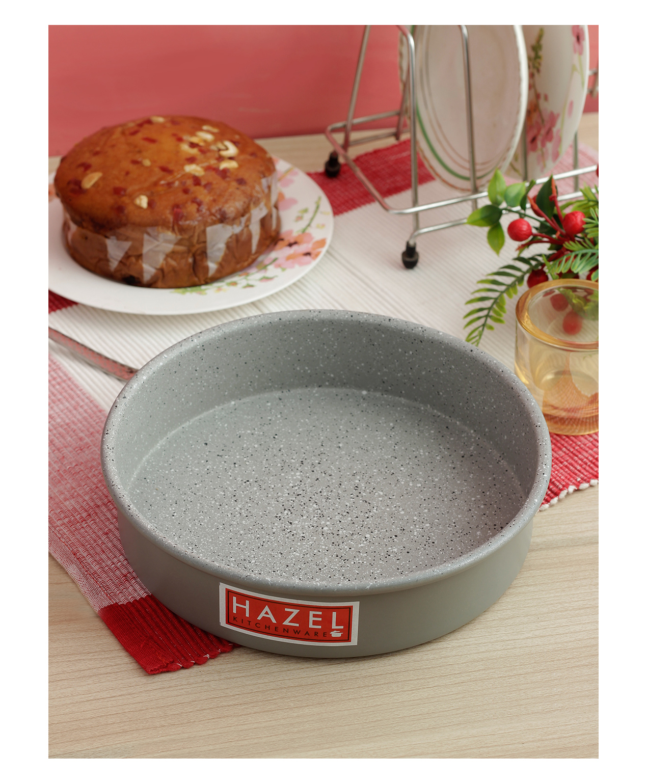 HAZEL Cake Mould Non-Stick Mold Heavy Gauge Round 1kg Aluminized Steel For Microwave Oven OTG Baking Pan Grey - 1500 ml-image-24