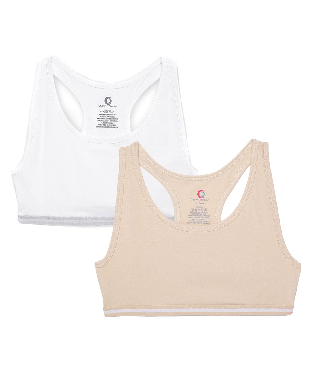 Charm n Cherish Cotton Beginners Sports Bra Pack Of 2 - White And Nude-image-41