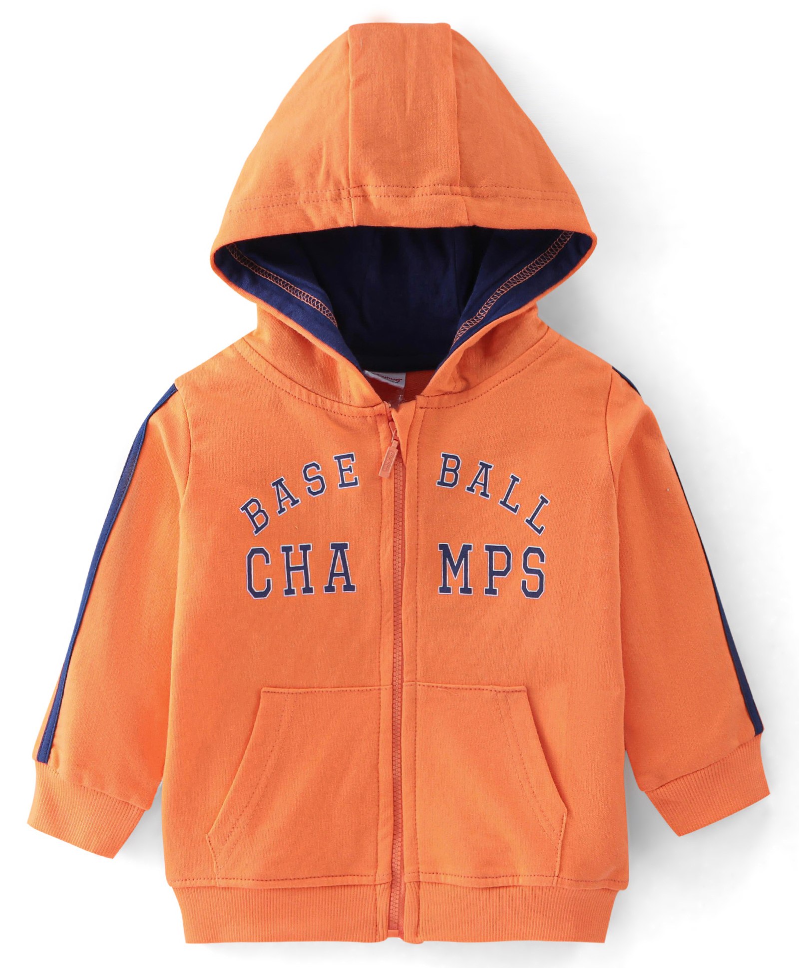 Babyhug Cotton Knit Full Sleeves Sweatjacket With Hood & Text Graphic - Orange-image-37