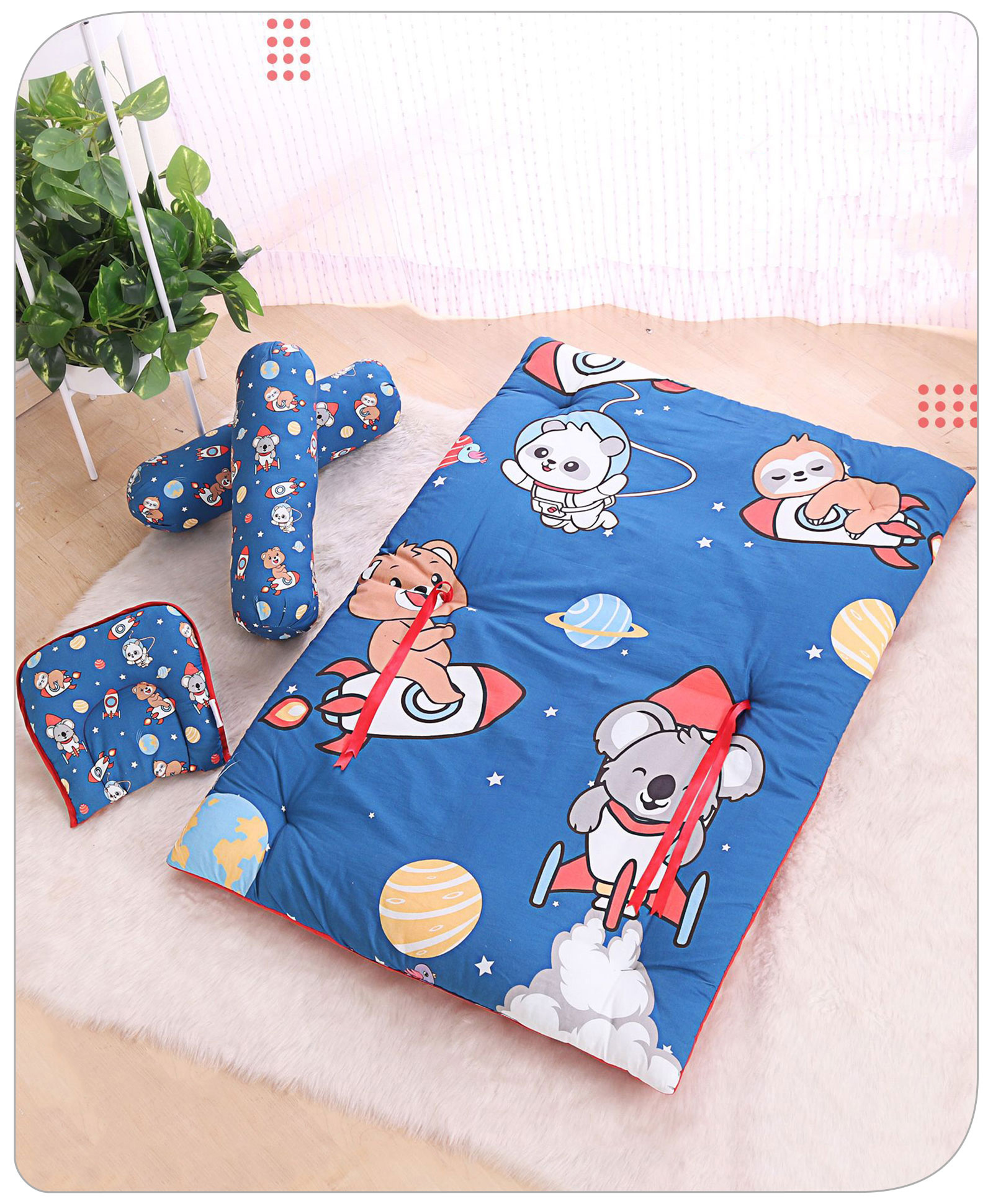 Babyhug 100% Premium Cotton Baby Bedding Set Animal Astronaut  Print- Blue-image-13