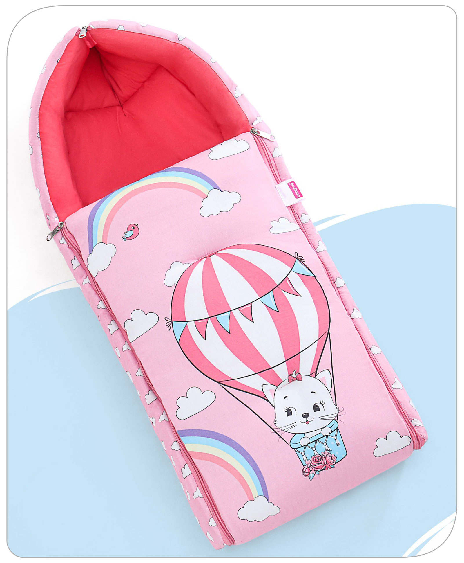 Babyhug Cotton Sleeping Bag Hot Air Balloon Print - Pink-image-34
