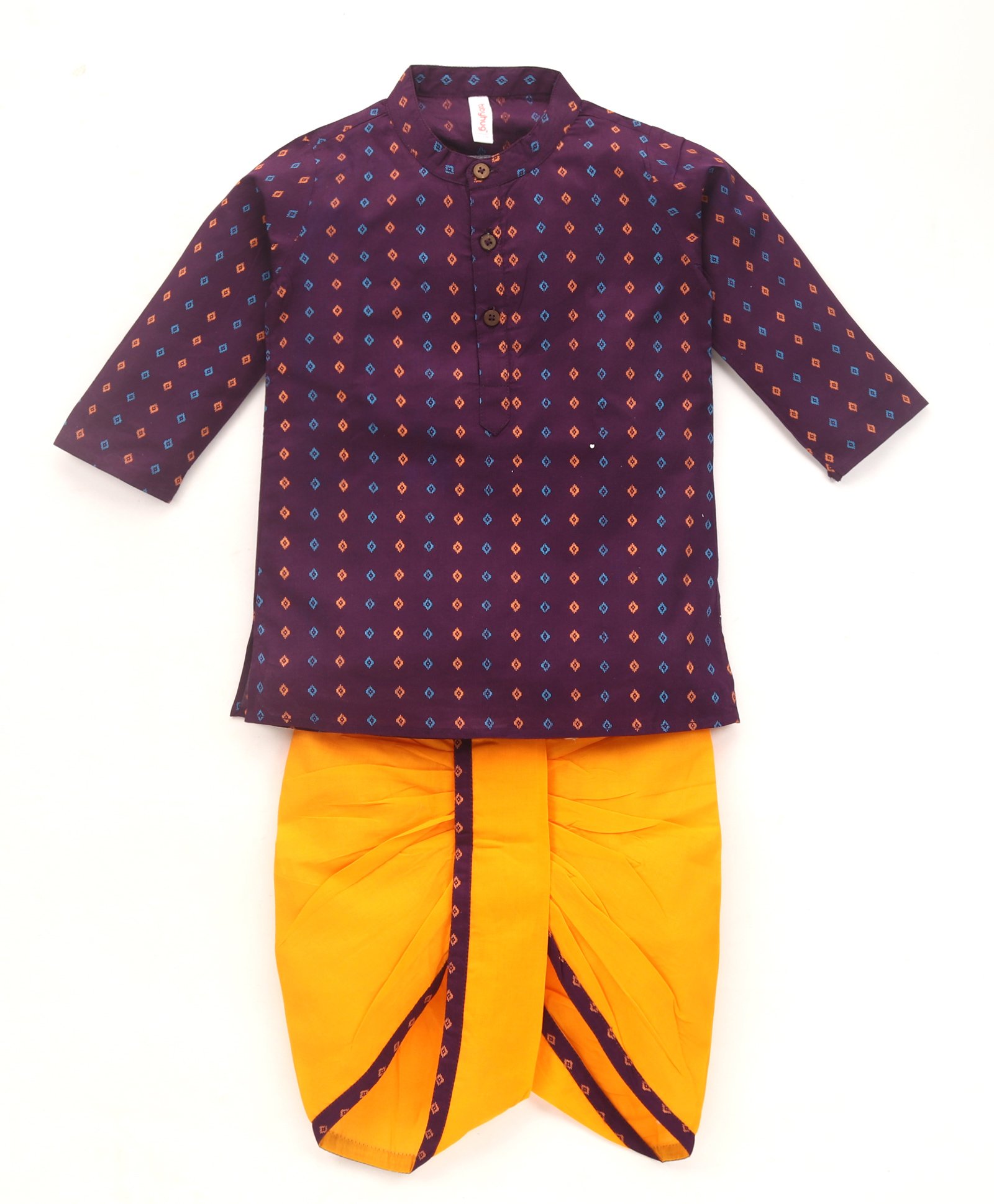 Babyhug Cotton Woven Full Sleeves Kurta & Dhoti Set Square Print - Purple & Orange-image-32