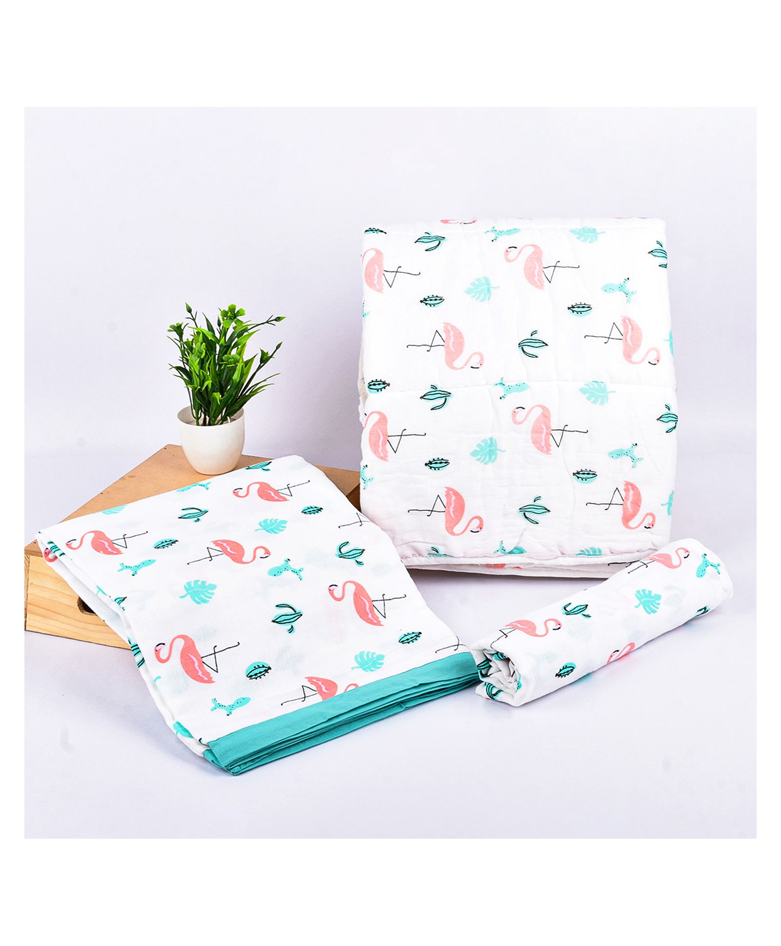 mom's home Moms Home Organic Cotton Baby Bedding Combo Flamingo - Pack of 3-picture-18
