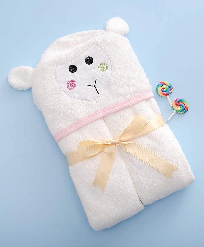 Thread Fairy Organic Super Soft Bamboo Hooded Towel - White Sheep-image-0