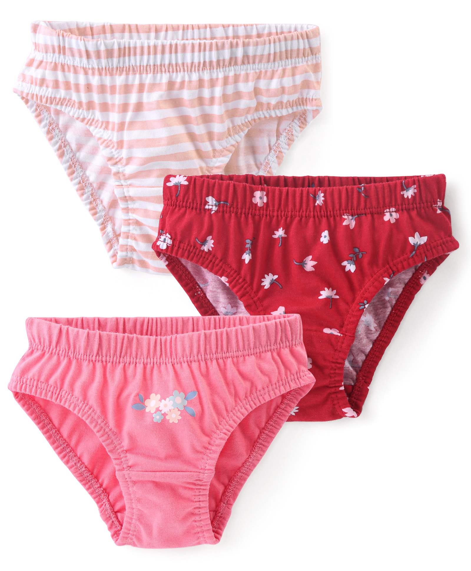 Babyhug 100% Cotton Single Jersey Knit Panties Stripes & Floral Print Pack of 3 - Multicolor-picture-10