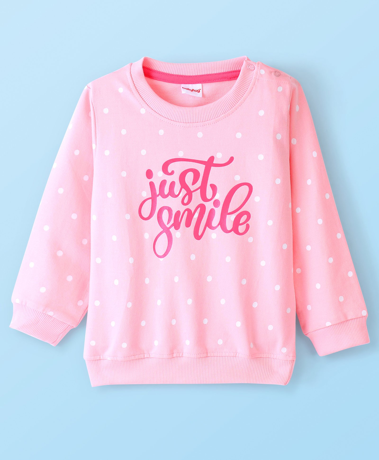 Babyhug 100% Cotton Full Sleeves Sweatshirt with Polka Dots & Text Graphics Print - Pink-picture-24