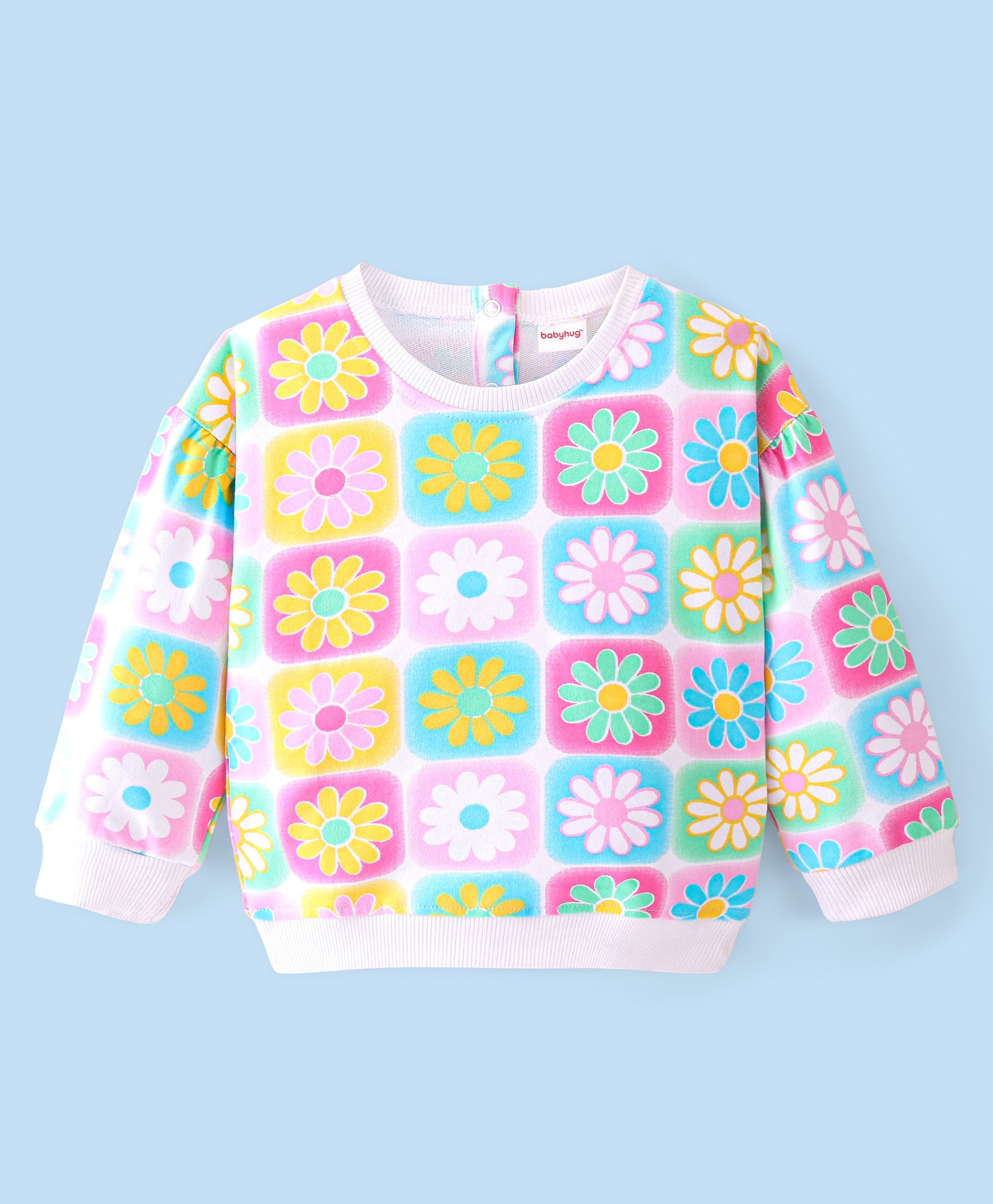 Babyhug Cotton Full Sleeves Sweatshirt with Floral Print - White & Pink-image-8